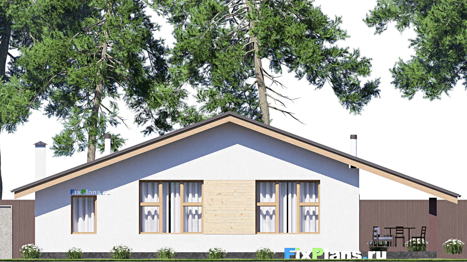 F-19943 - План одноэтажного дома 13 на 16, площадью 170 м² с террасой и 3 спальнями