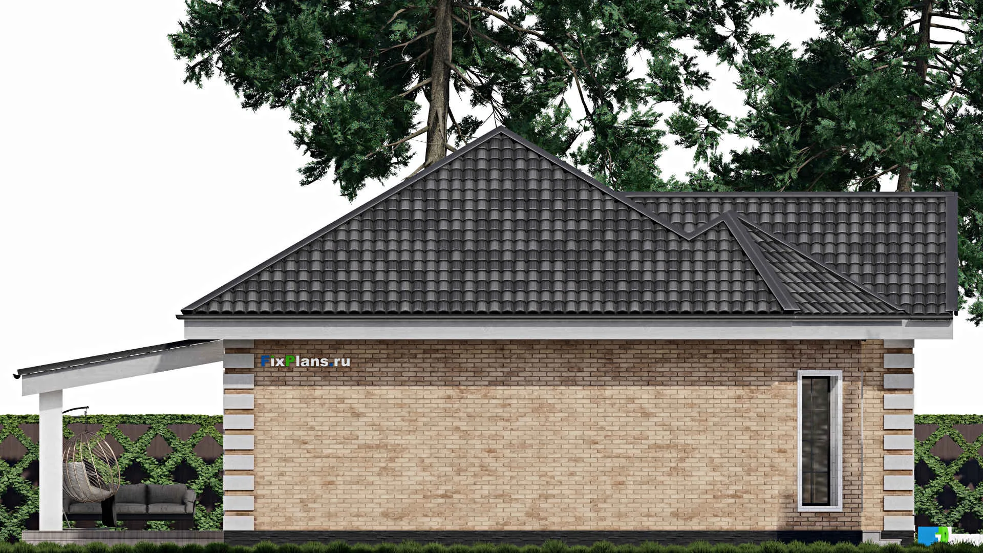 F-0944 - План одноэтажного дома 12 на 13, площадью 120 м² с террасой и 3 спальнями