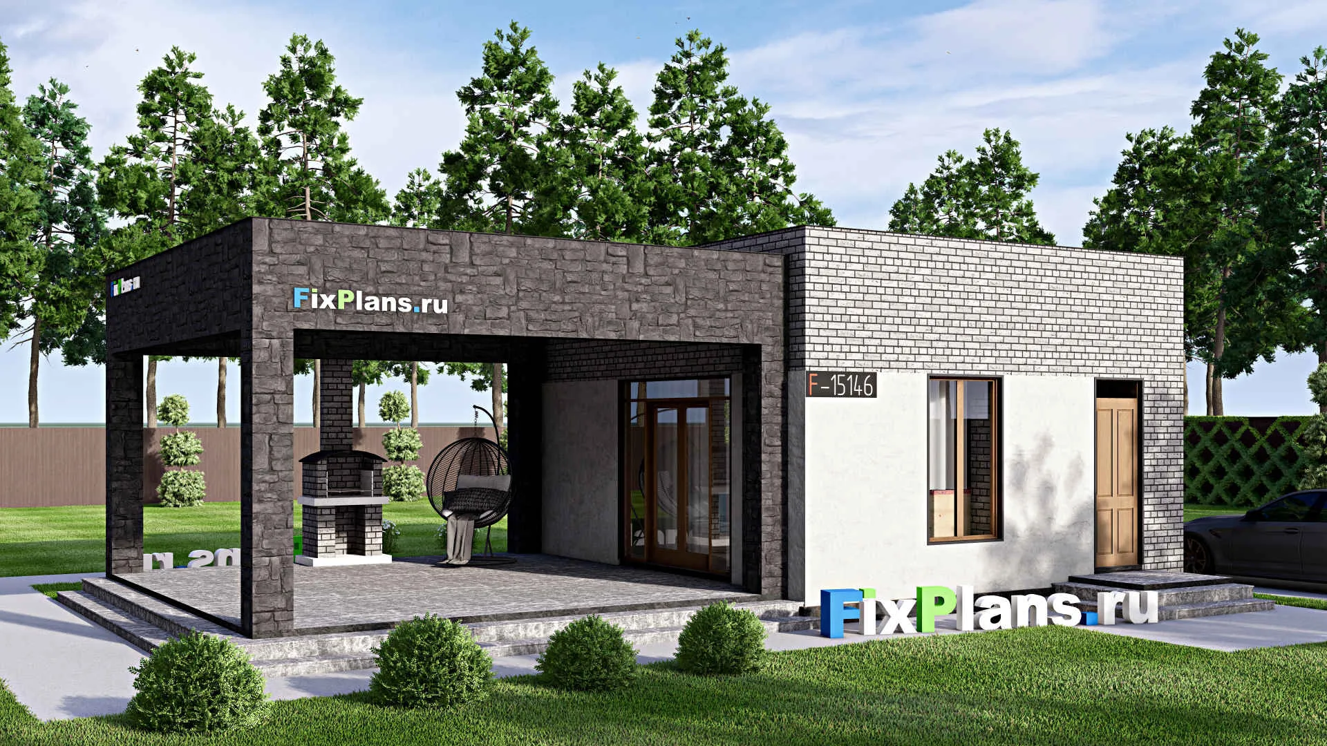 F-15146 - Проект бани 8 на 13, площадью 80 м² с комнатой отдыха, терассой и санузлом