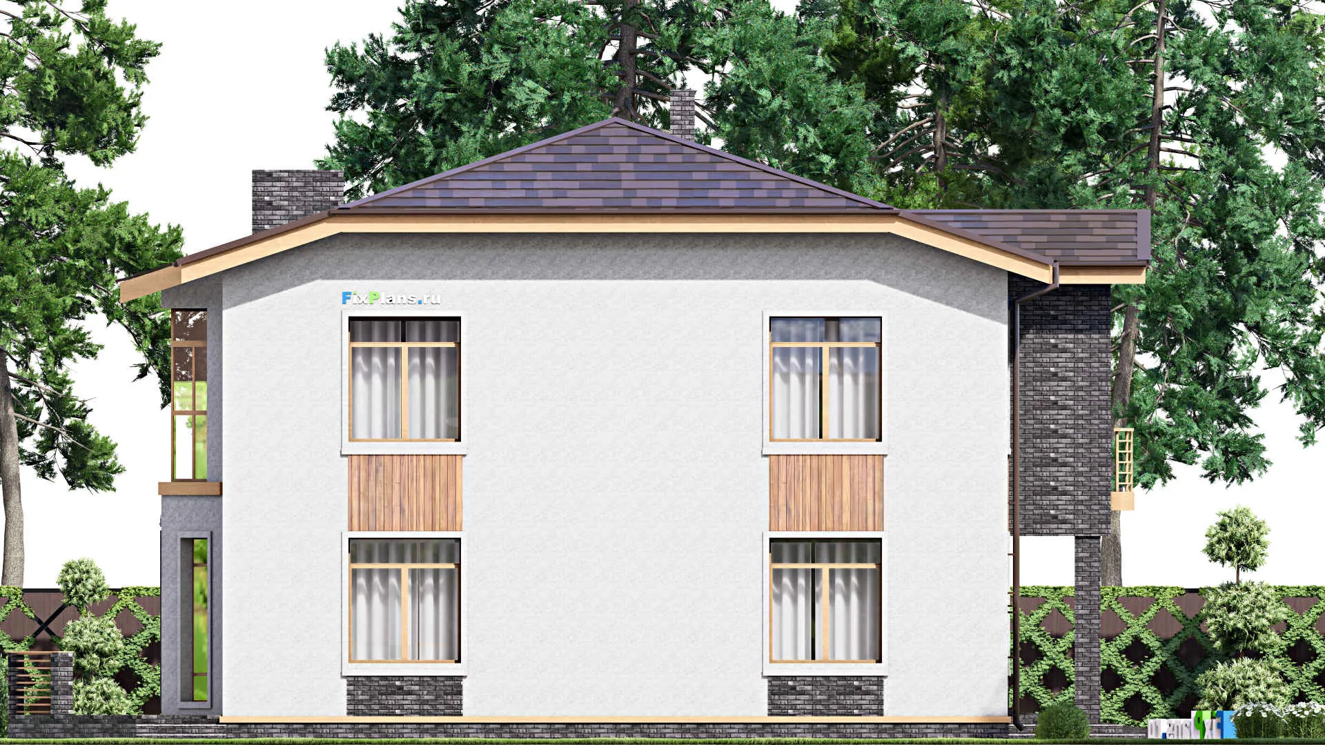 F-15911 - Планы двухэтажного дома 13 на 17, площадью 300 м² с террасой, балконом, гаражом на 1 машину и 4 спальнями