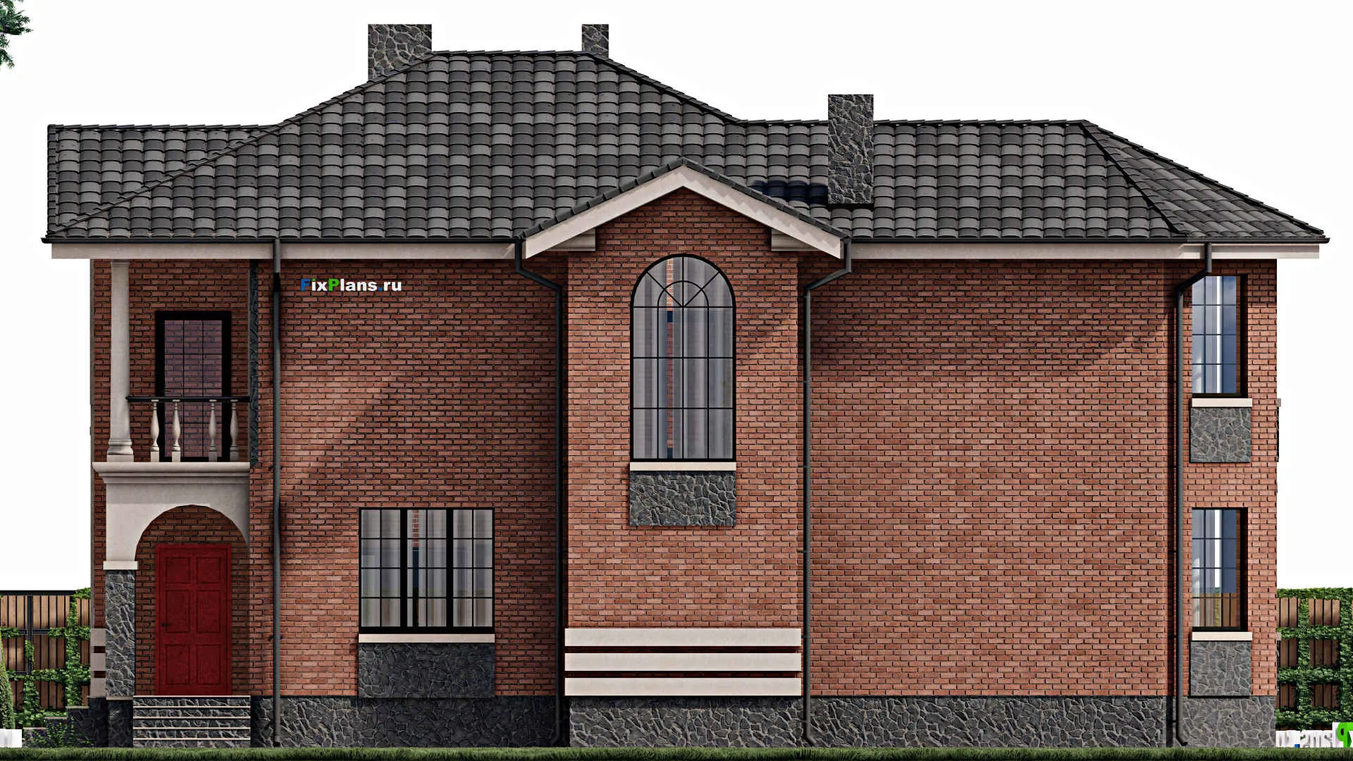F-0395 - Планы двухэтажного дома 15 на 17, площадью 290 м² с террасой, балконом и 2 спальнями