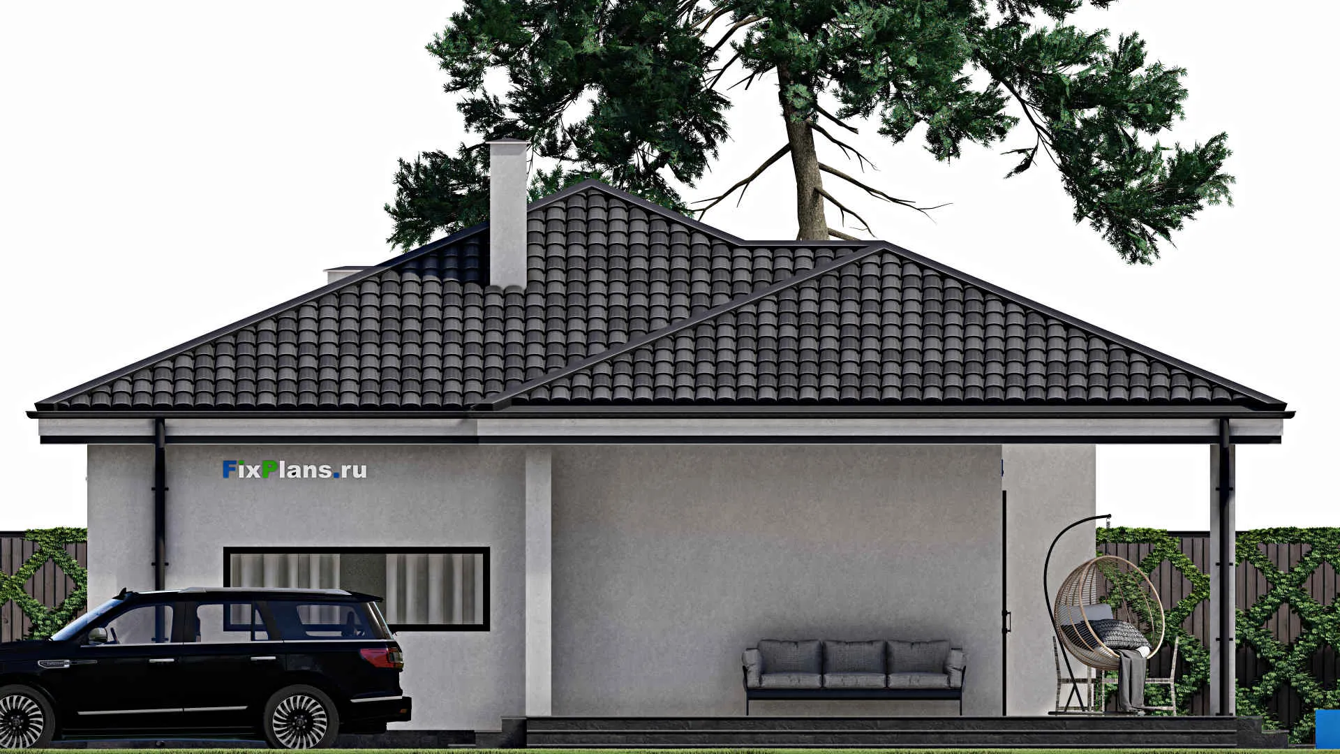 F-1430 - Проект одноэтажного дома 11 на 15, площадью 150 м² с террасой и 2 спальнями