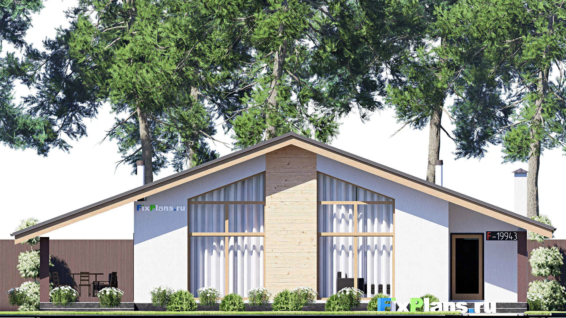 F-19943 - План одноэтажного дома 13 на 16, площадью 170 м² с террасой и 3 спальнями