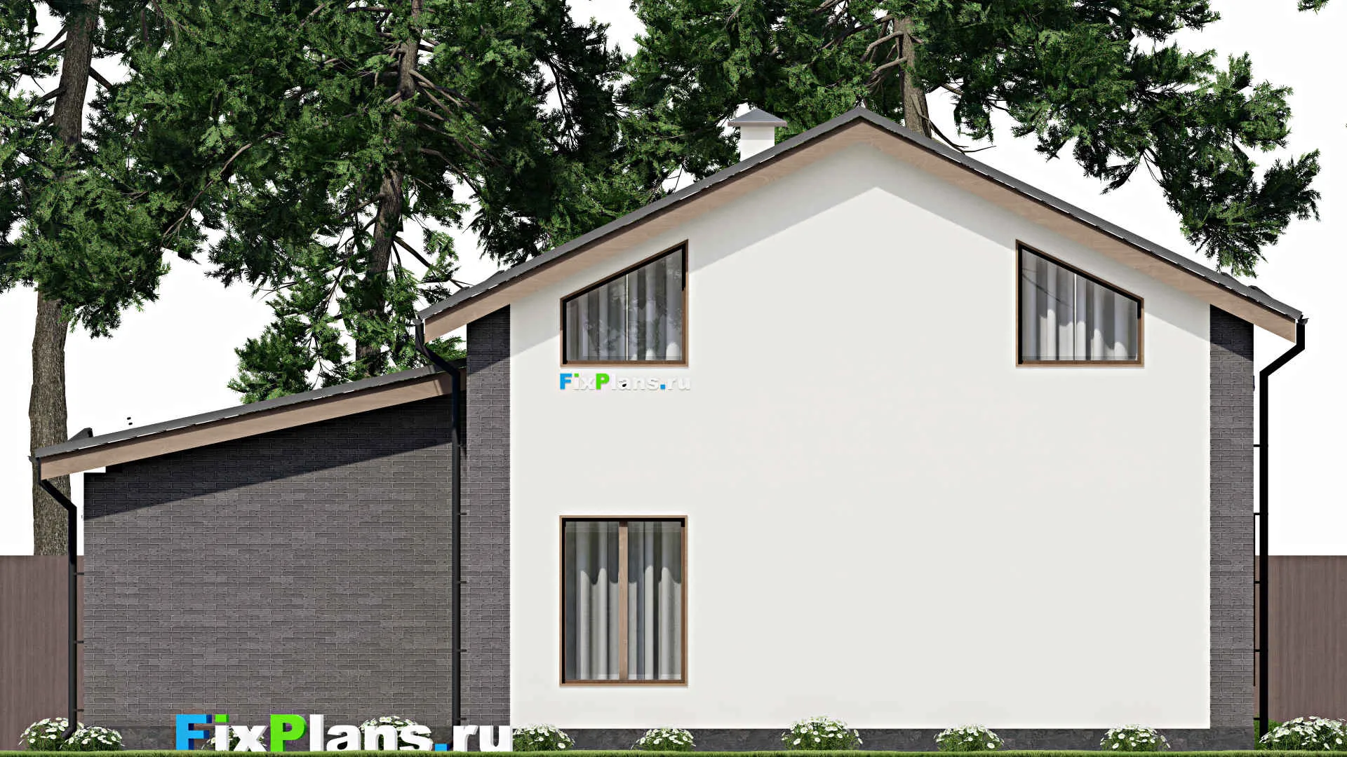 F-5795 - Проект дома с мансардой 11 на 14, площадью 150 м² с гаражом на 1 машину и 3 спальнями