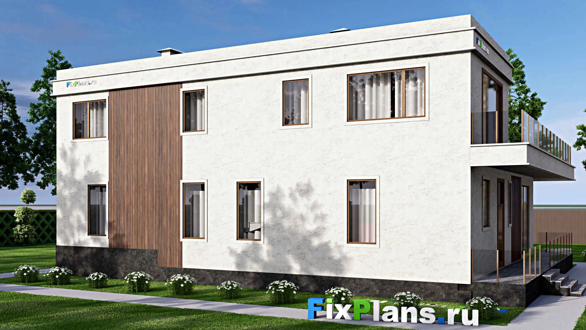 F-14696 - Планы двухэтажного дома 13 на 18, площадью 350 м² с террасой, балконом, баней, бассейном и 3 спальнями