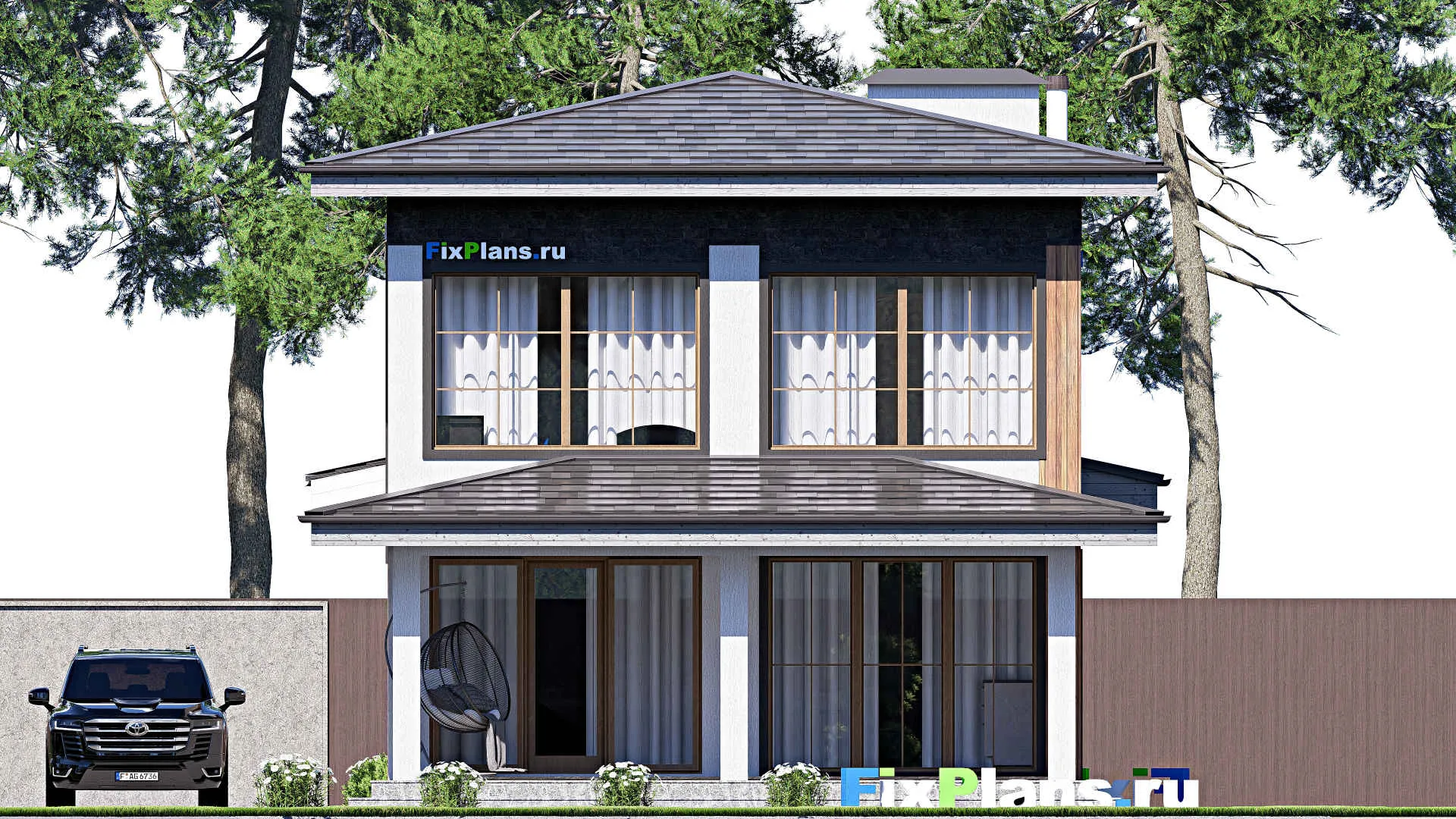 F-19493 - Проект двухэтажного дома 8 на 15, площадью 150 м² с террасой и 4 спальнями