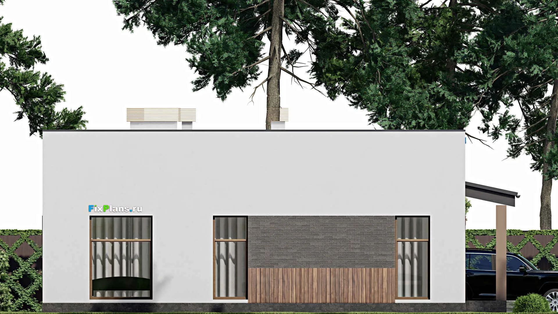 F-9485 - Проект одноэтажного дома 14 на 29, площадью 260 м² с террасой, баней и 3 спальнями