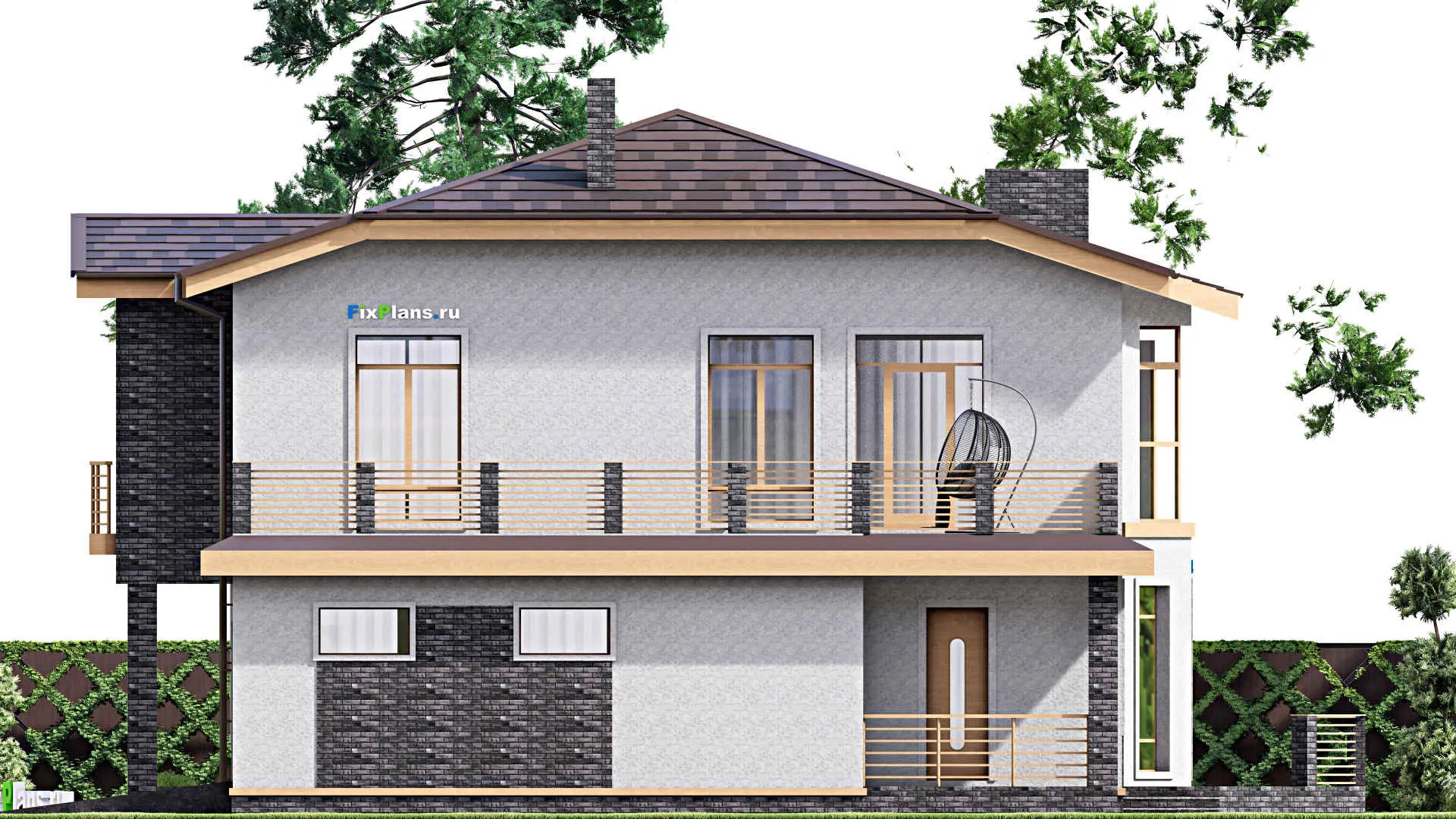 F-15911 - Планы двухэтажного дома 13 на 17, площадью 300 м² с террасой, балконом, гаражом на 1 машину и 4 спальнями