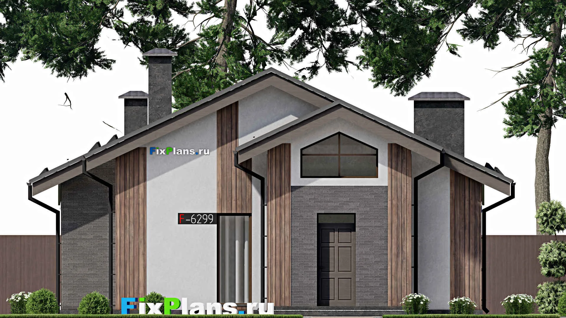 F-6299 - План одноэтажного дома 11 на 14, площадью 140 м² с террасой и 3 спальнями