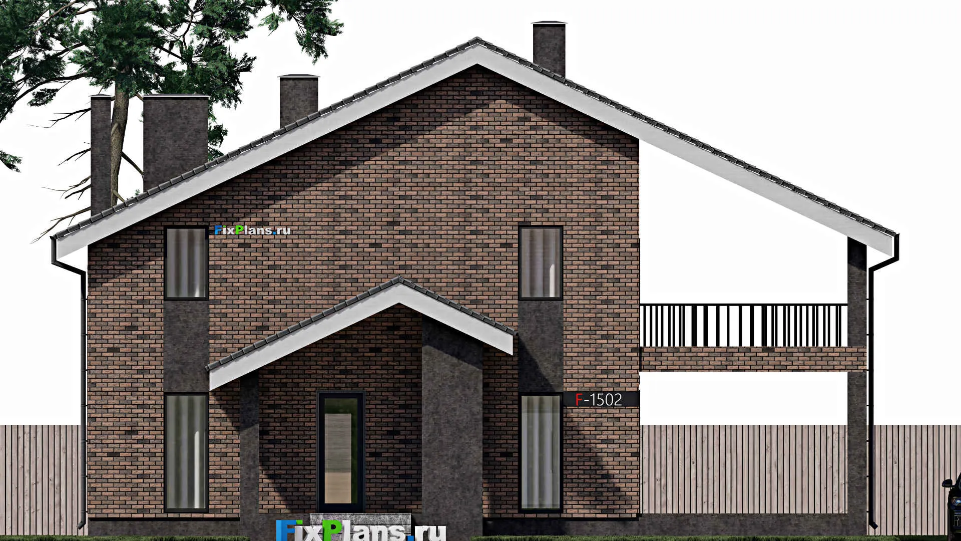 F-1502 - Проект дома с мансардой 11 на 12, площадью 420 м² с террасой, балконом и 4 спальнями