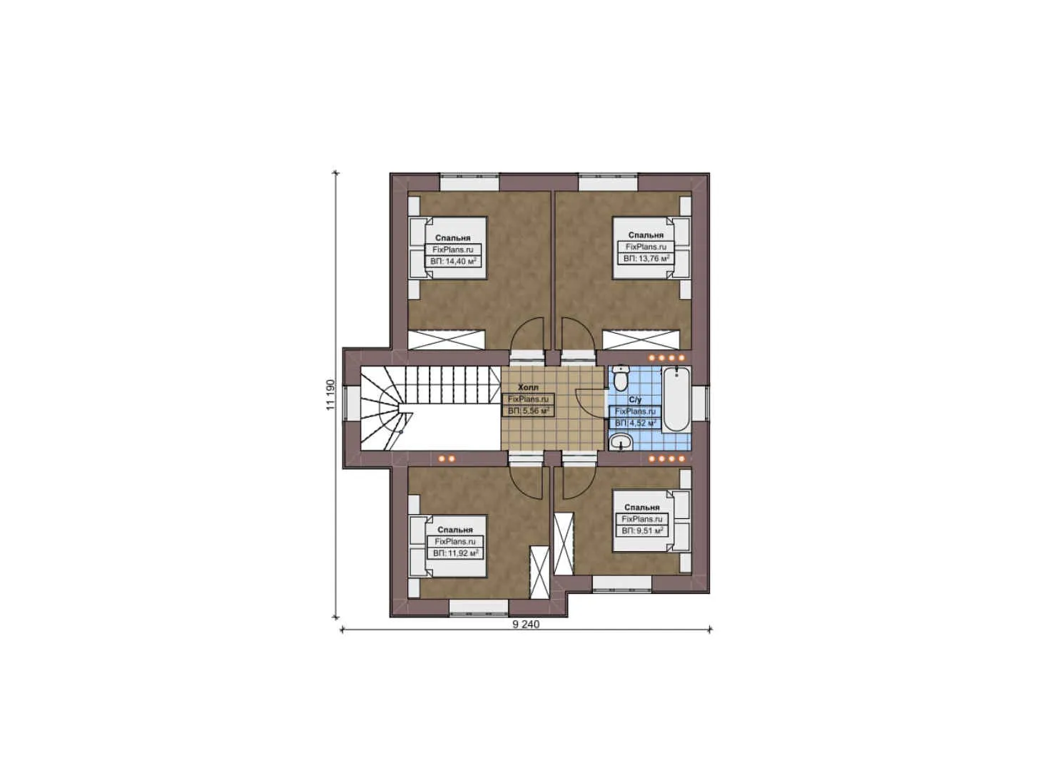 F-3563 - Планы двухэтажного дома 12 на 15, площадью 200 м² с террасой, гаражом на 1 машину и 5 спальнями