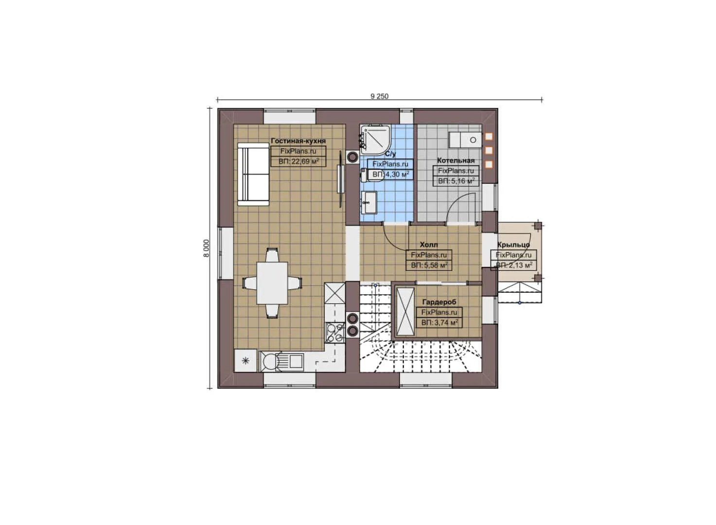 F-7577 - Планы дома с мансардой 8 на 10, площадью 90 м² с 3 спальнями
