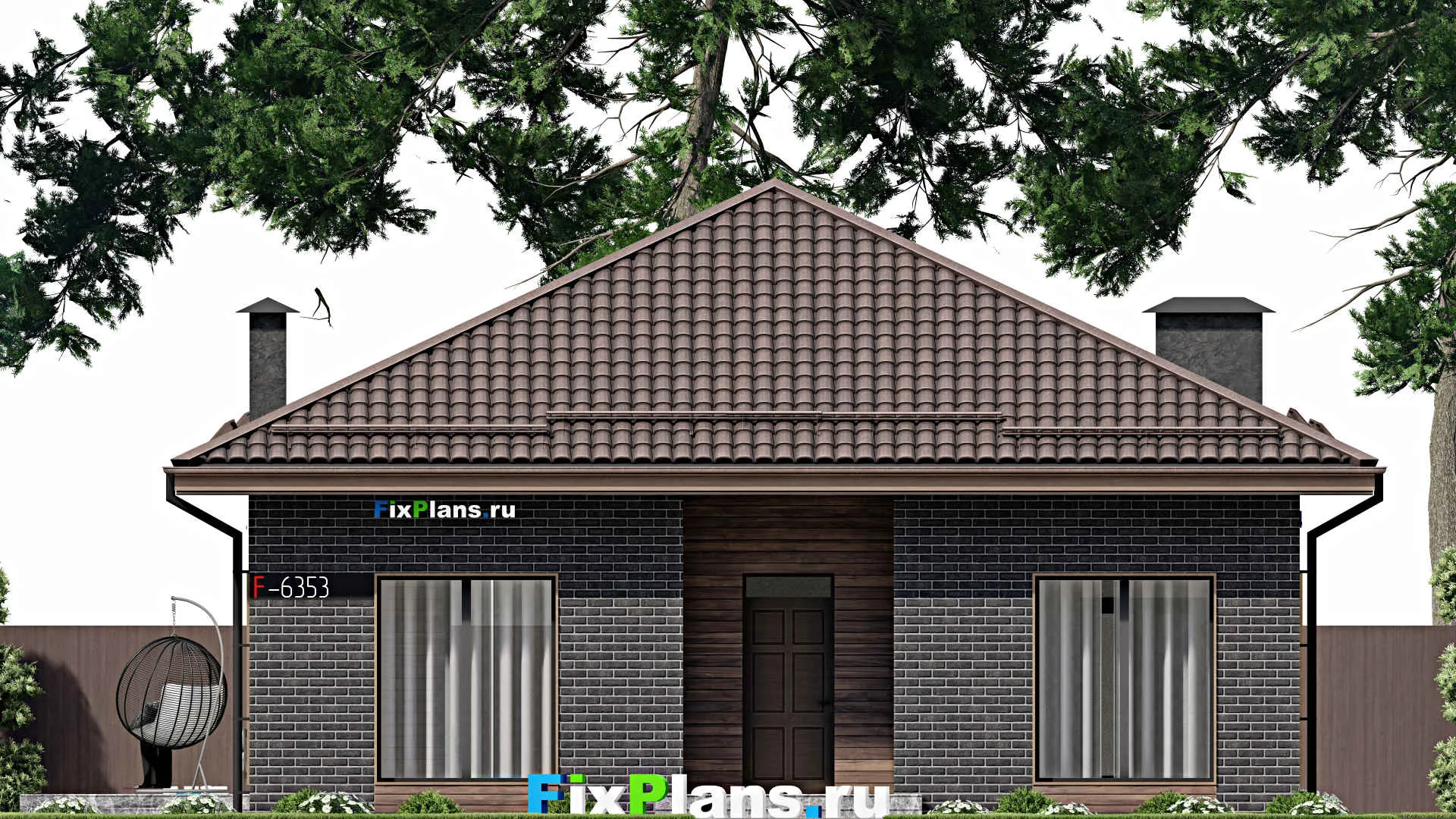 F-6353 - План одноэтажного дома 12 на 13, площадью 150 м² с террасой и 3 спальнями