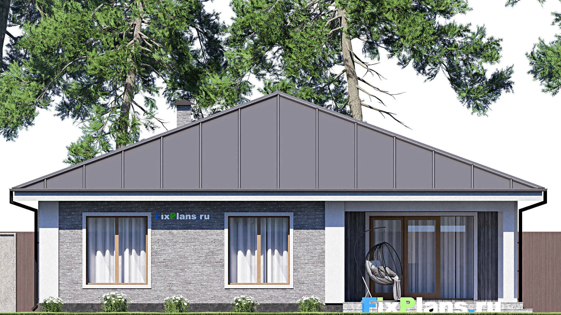 F-18593 - Проект одноэтажного дома 14 на 15, площадью 160 м² с террасой и 3 спальнями