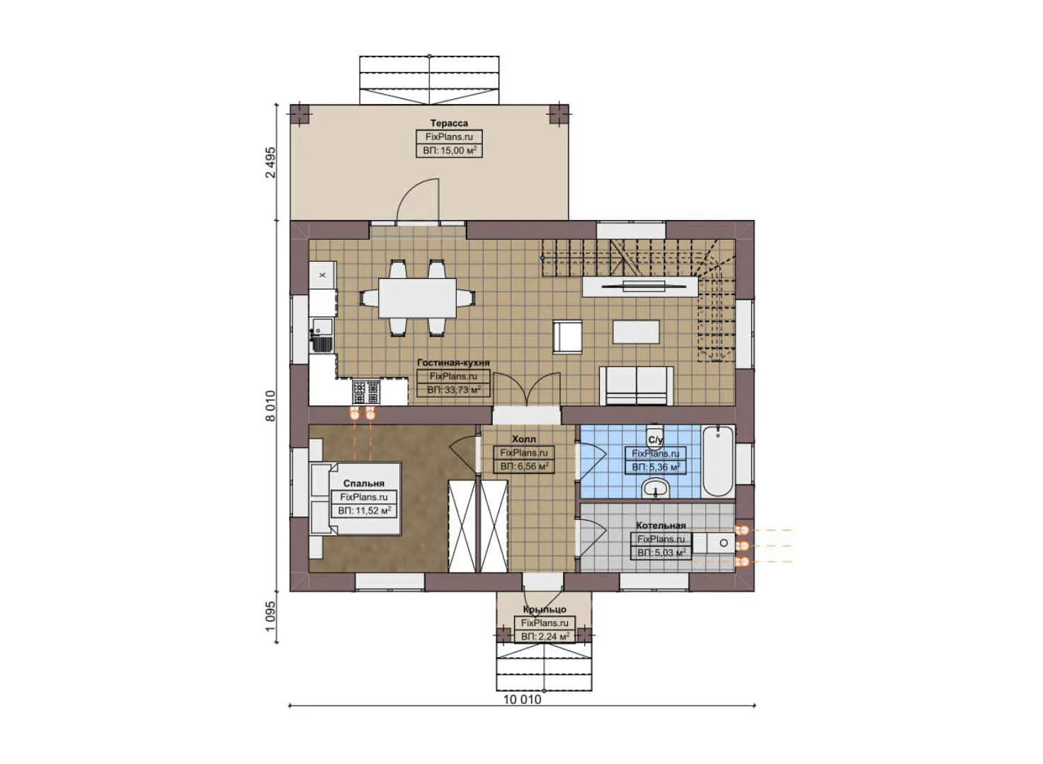 F-4796 - Планы дома с мансардой 9 на 11, площадью 140 м² с террасой и 3 спальнями