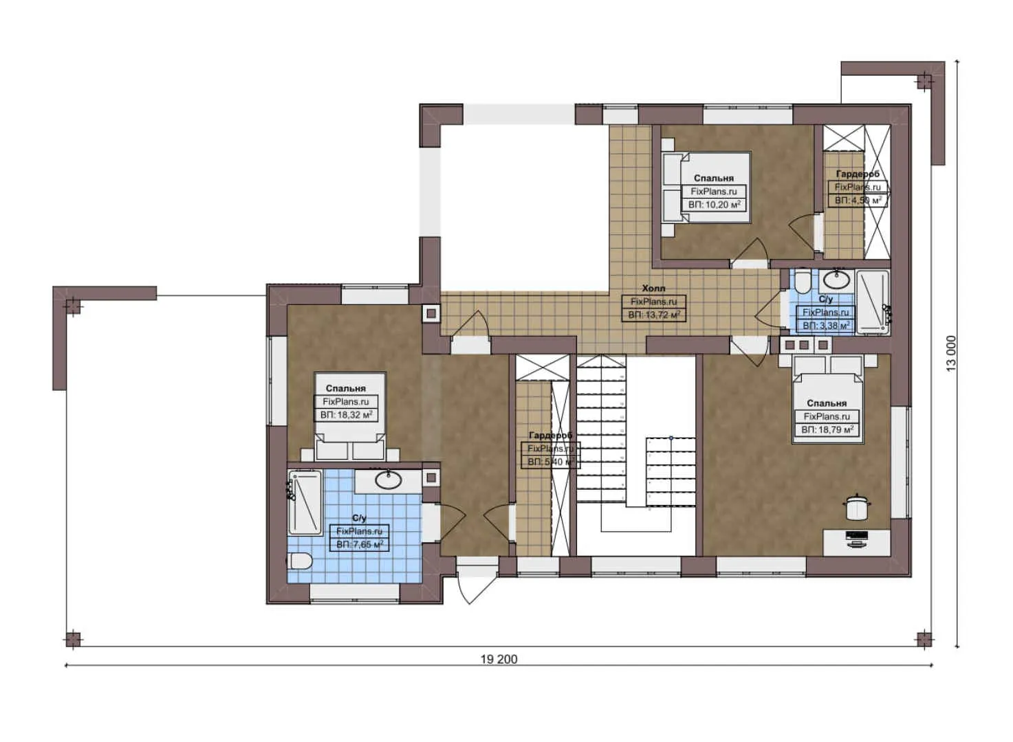 F-8351 - Планы двухэтажного дома 14 на 20, площадью 200 м² с террасой, балконом и 4 спальнями