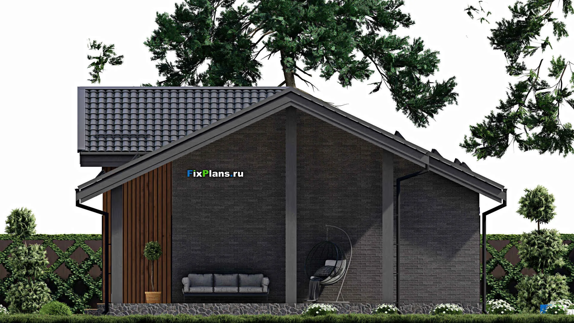 F-2069 - Проект одноэтажного дома 11 на 17, площадью 150 м² с террасой и 3 спальнями