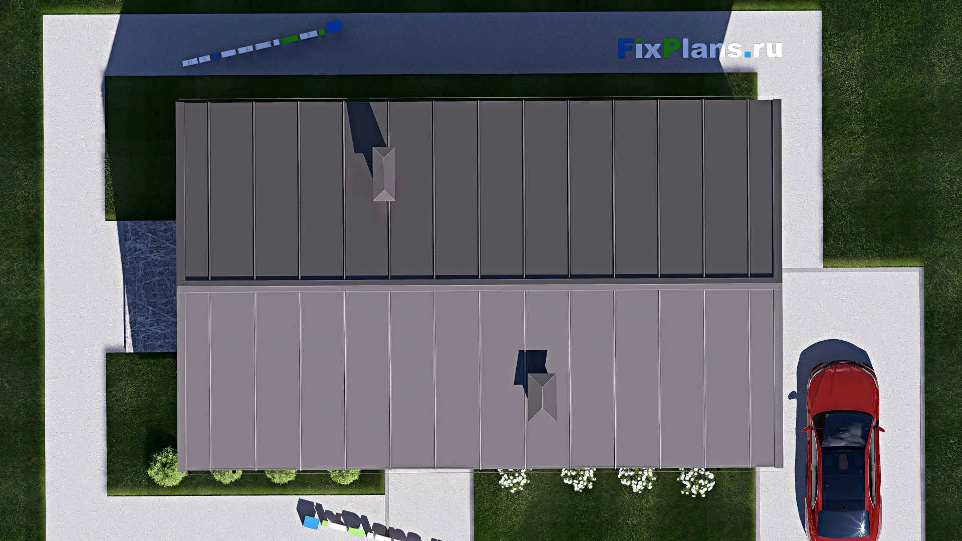 F-17936 - Проект одноэтажного дома 8 на 14, площадью 80 м² с террасой и 2 спальнями