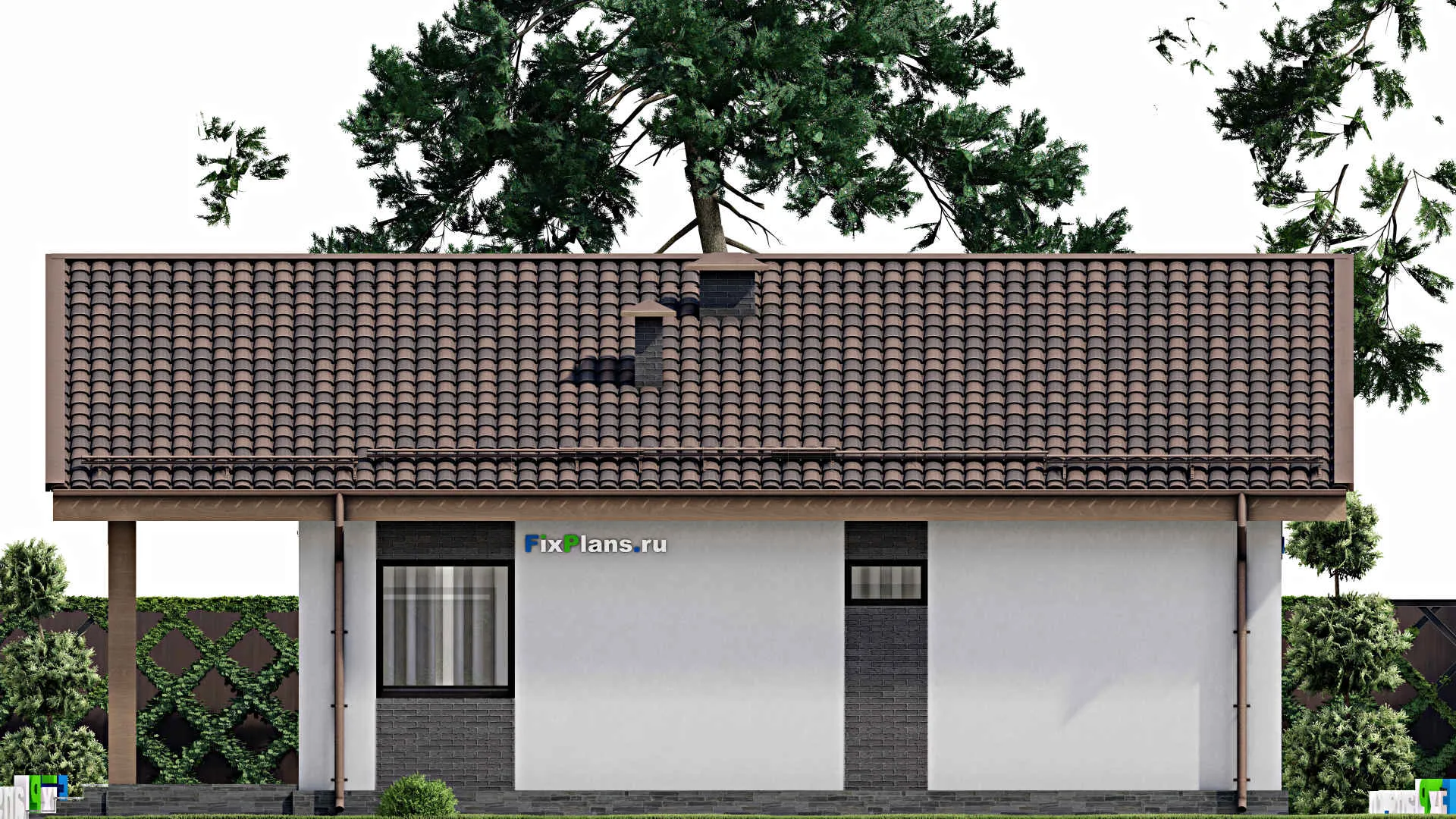 F-9809 - Проект одноэтажного дома 12 на 13, площадью 110 м² с террасой, баней и 2 спальнями