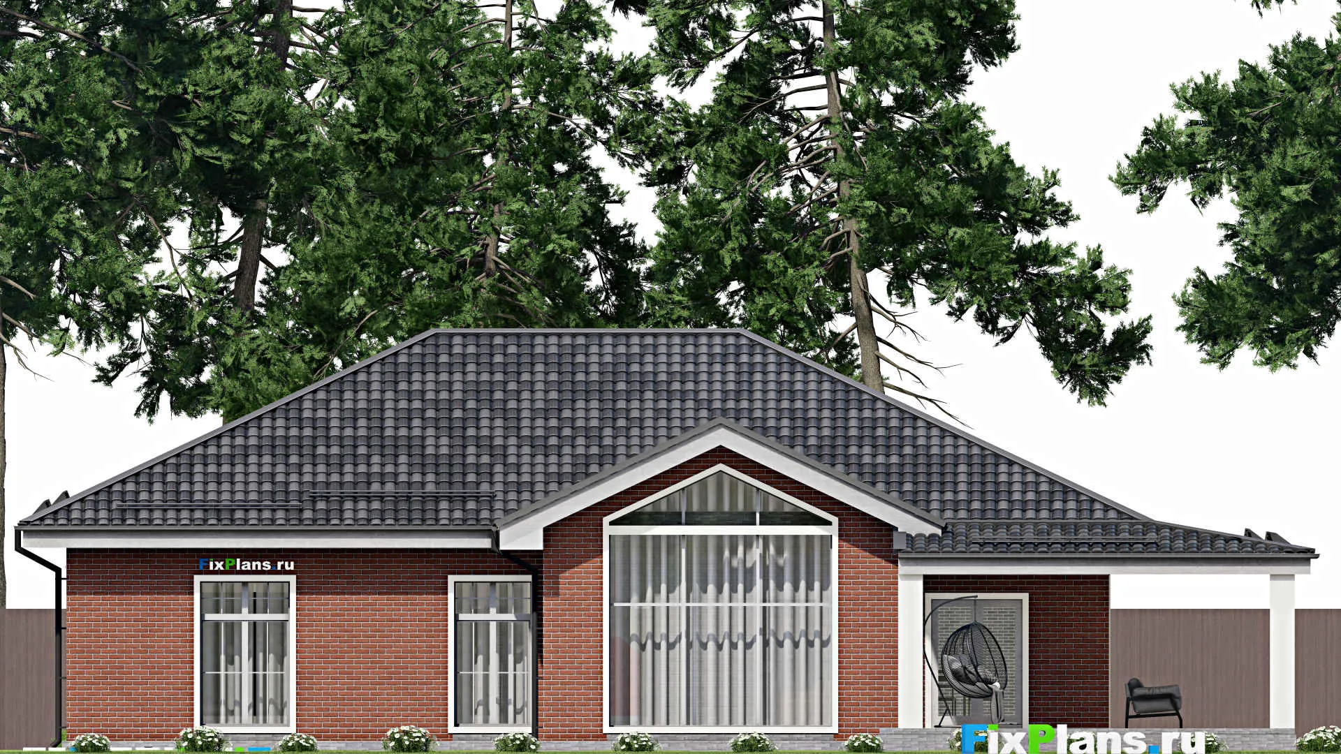 F-5885 - Проект одноэтажного дома 13 на 17, площадью 220 м² с террасой и 3 спальнями