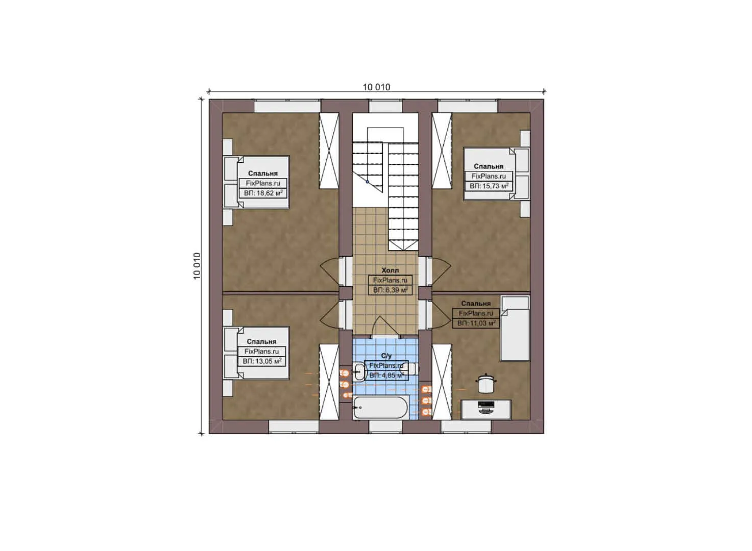 F-4913 - Планы дома с мансардой 11 на 13, площадью 160 м² с террасой и 5 спальнями