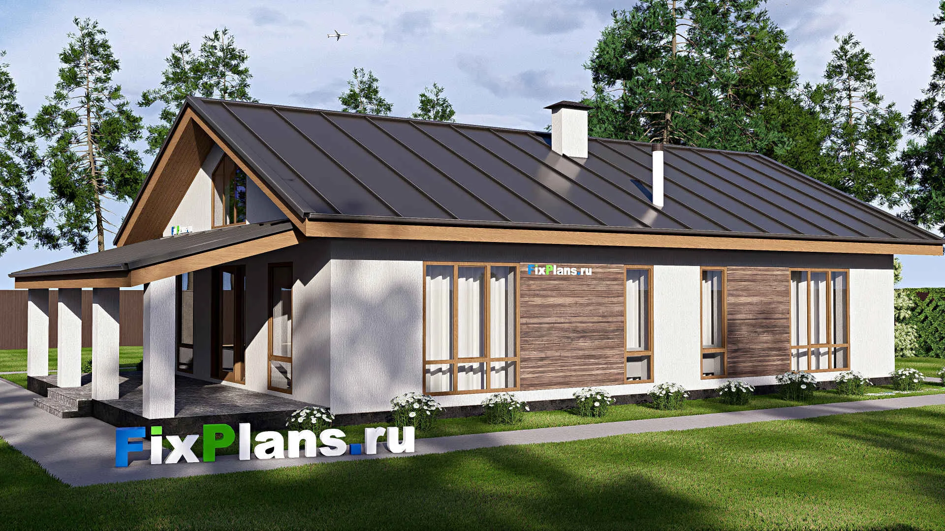 F-18269 - Проект одноэтажного дома 11 на 18, площадью 160 м² с террасой и 3 спальнями