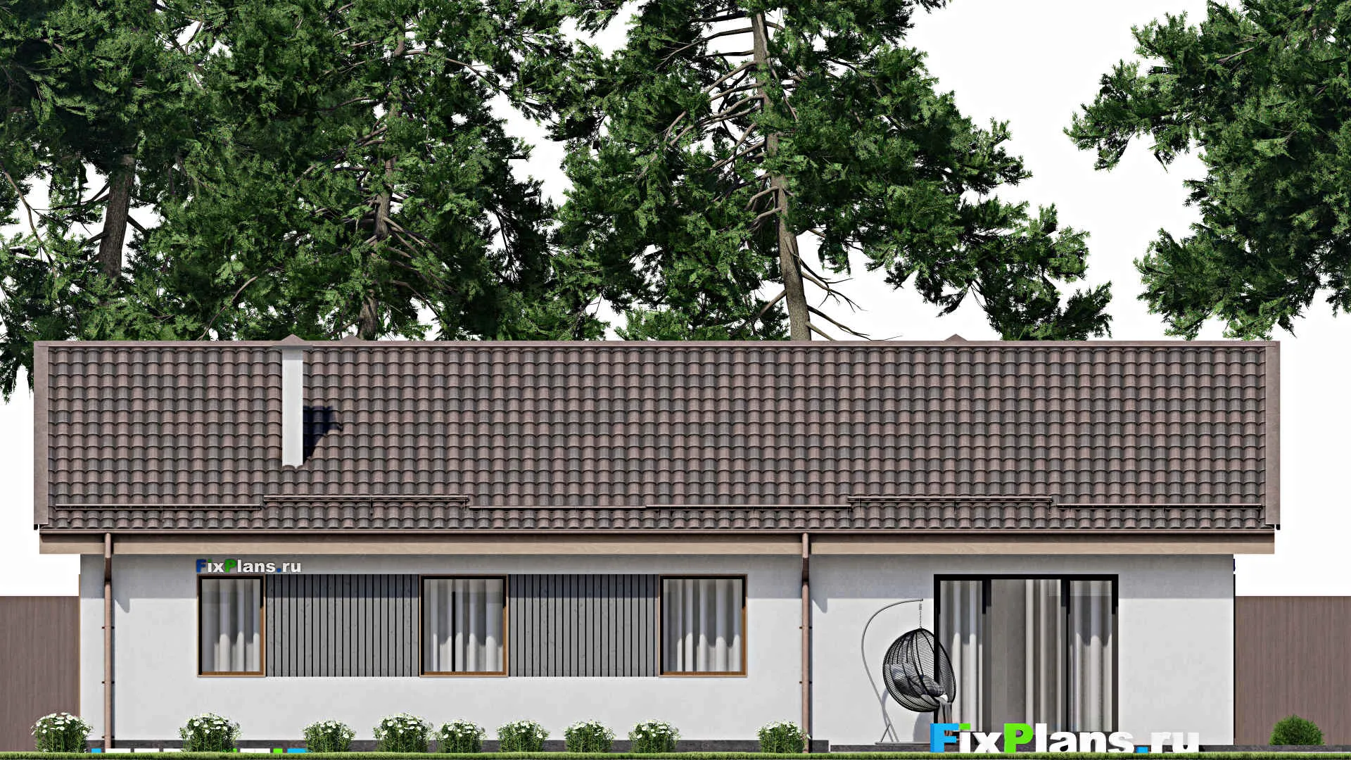 F-4490 - План одноэтажного дома 8 на 17, площадью 150 м² с террасой и 3 спальнями