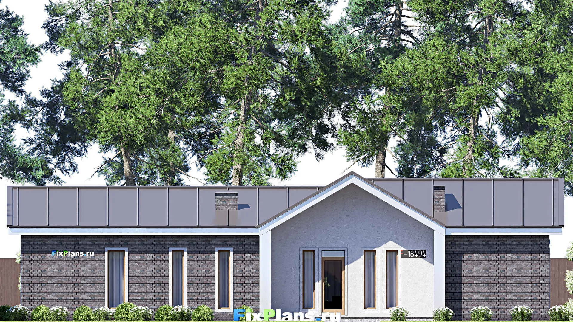 F-18494 - План одноэтажного дома 14 на 20, площадью 180 м² с террасой, баней и 2 спальнями