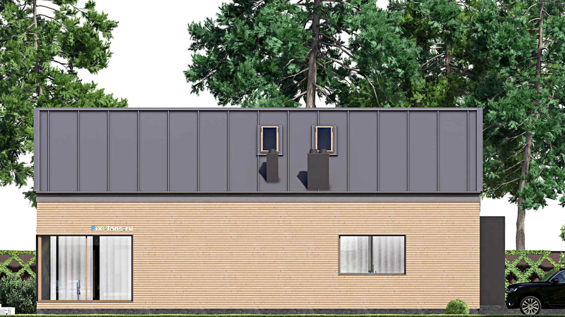 F-16748 - Проект дома с мансардой 10 на 21, площадью 250 м² с террасой и 3 спальнями