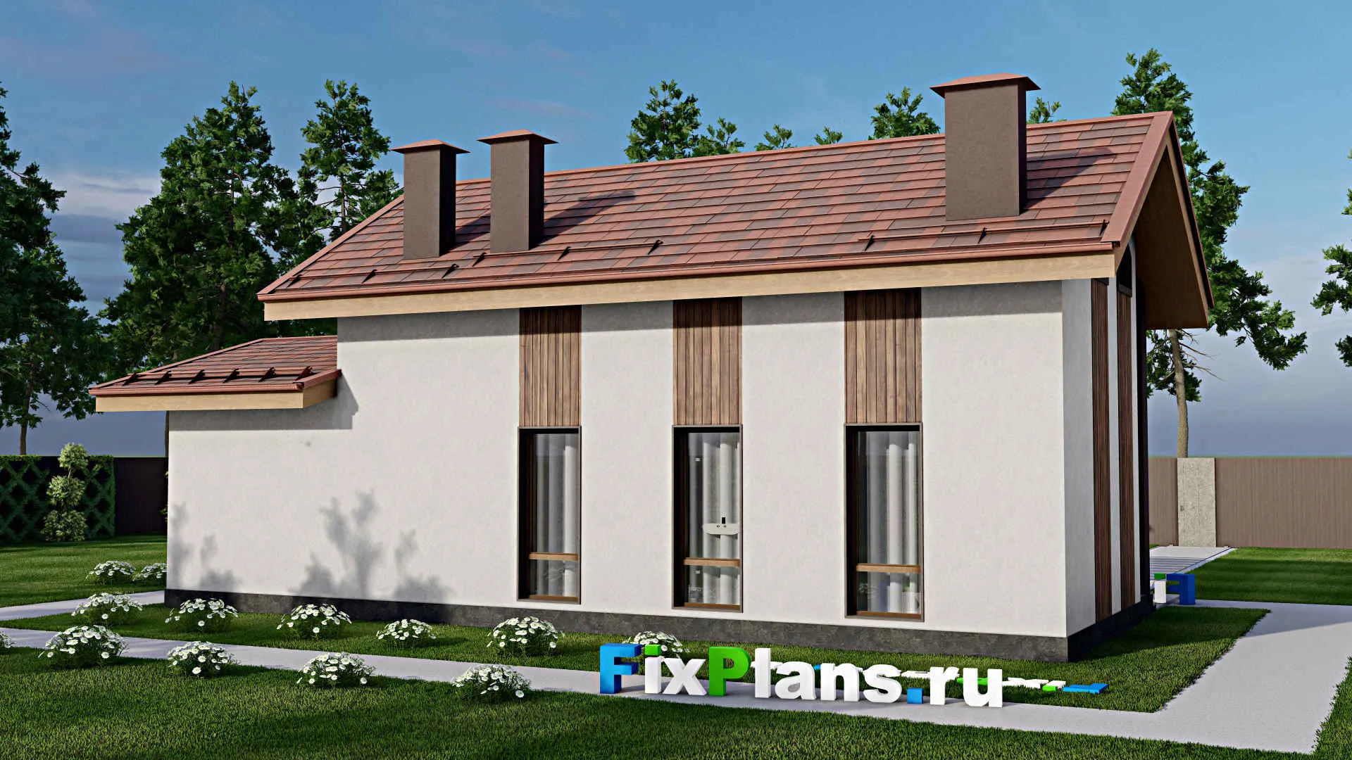 F-10133 - Проект дома с мансардой 7 на 15, площадью 110 м² с террасой, баней и 1 спальнями