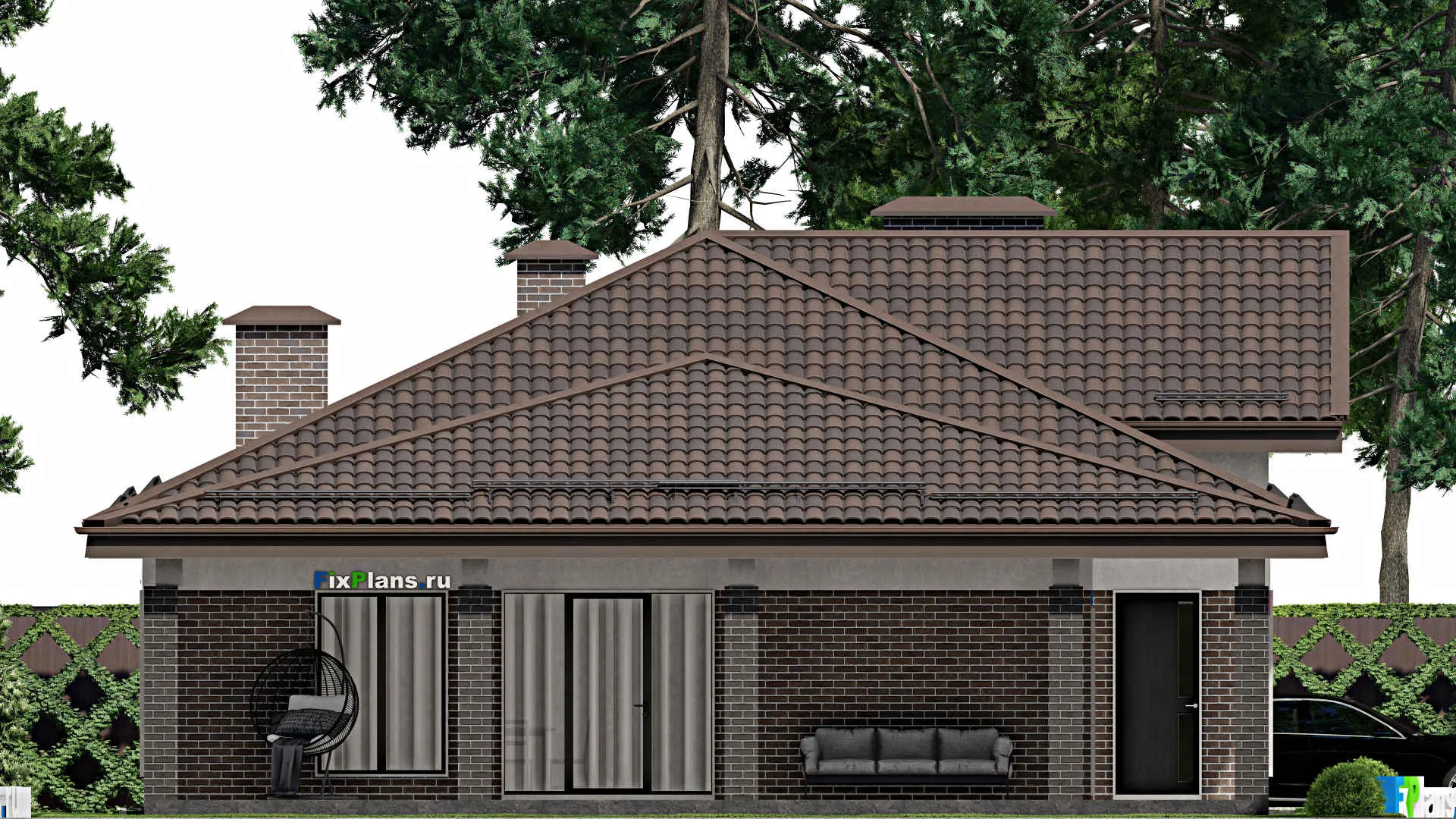 F-5741 - Проект одноэтажного дома 13 на 20, площадью 220 м² с террасой и 3 спальнями