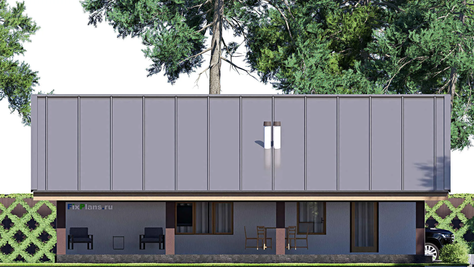 F-19943 - План одноэтажного дома 13 на 16, площадью 170 м² с террасой и 3 спальнями