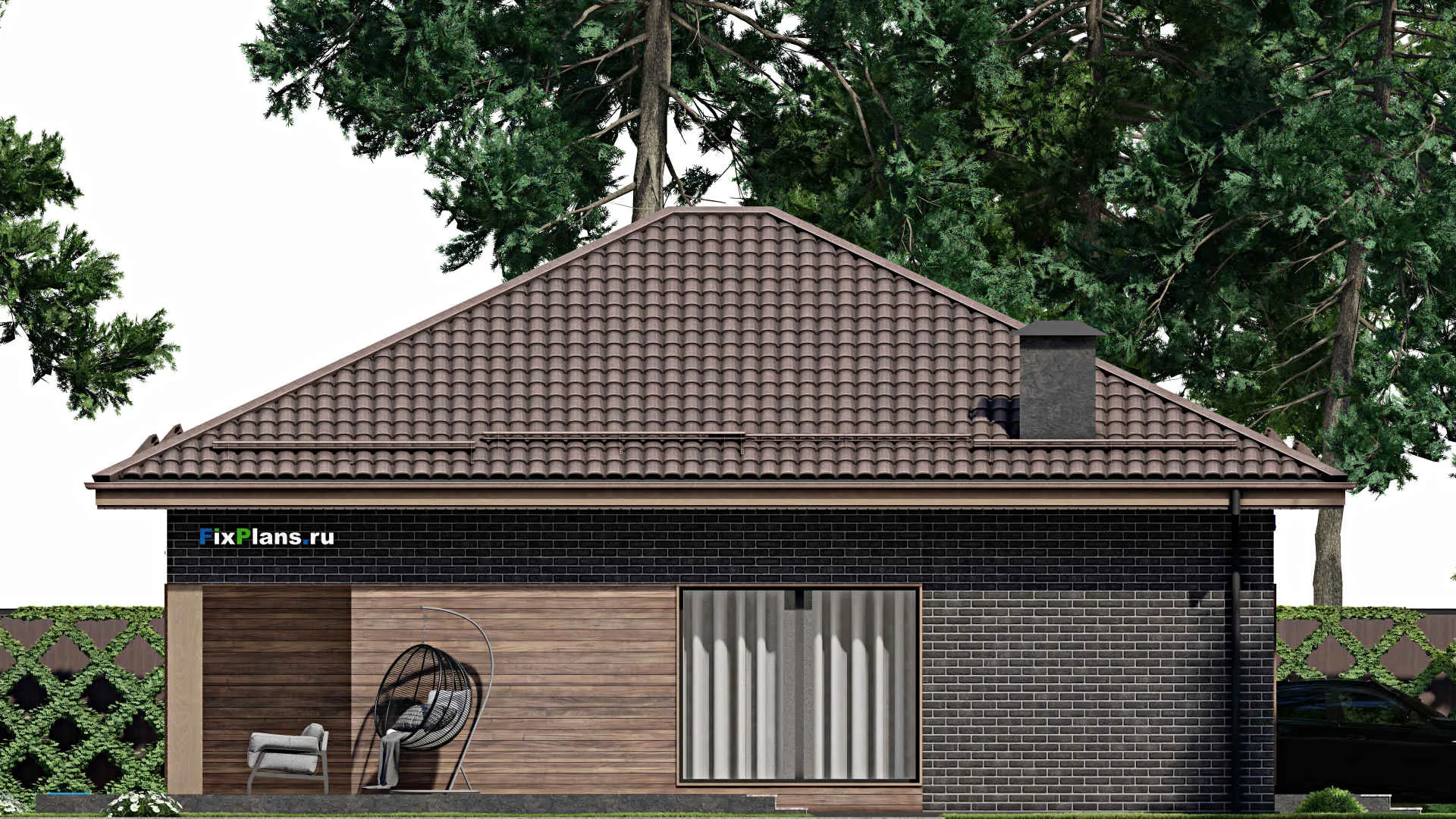 F-6353 - План одноэтажного дома 12 на 13, площадью 150 м² с террасой и 3 спальнями