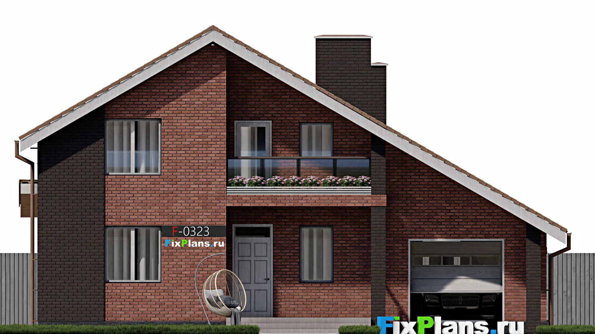 F-0323 - Проект дома с мансардой 11 на 14, площадью 180 м² с террасой, балконом, гаражом на 1 машину и 4 спальнями