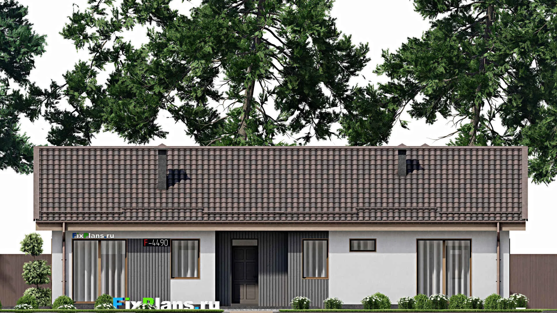 F-4490 - План одноэтажного дома 8 на 17, площадью 150 м² с террасой и 3 спальнями