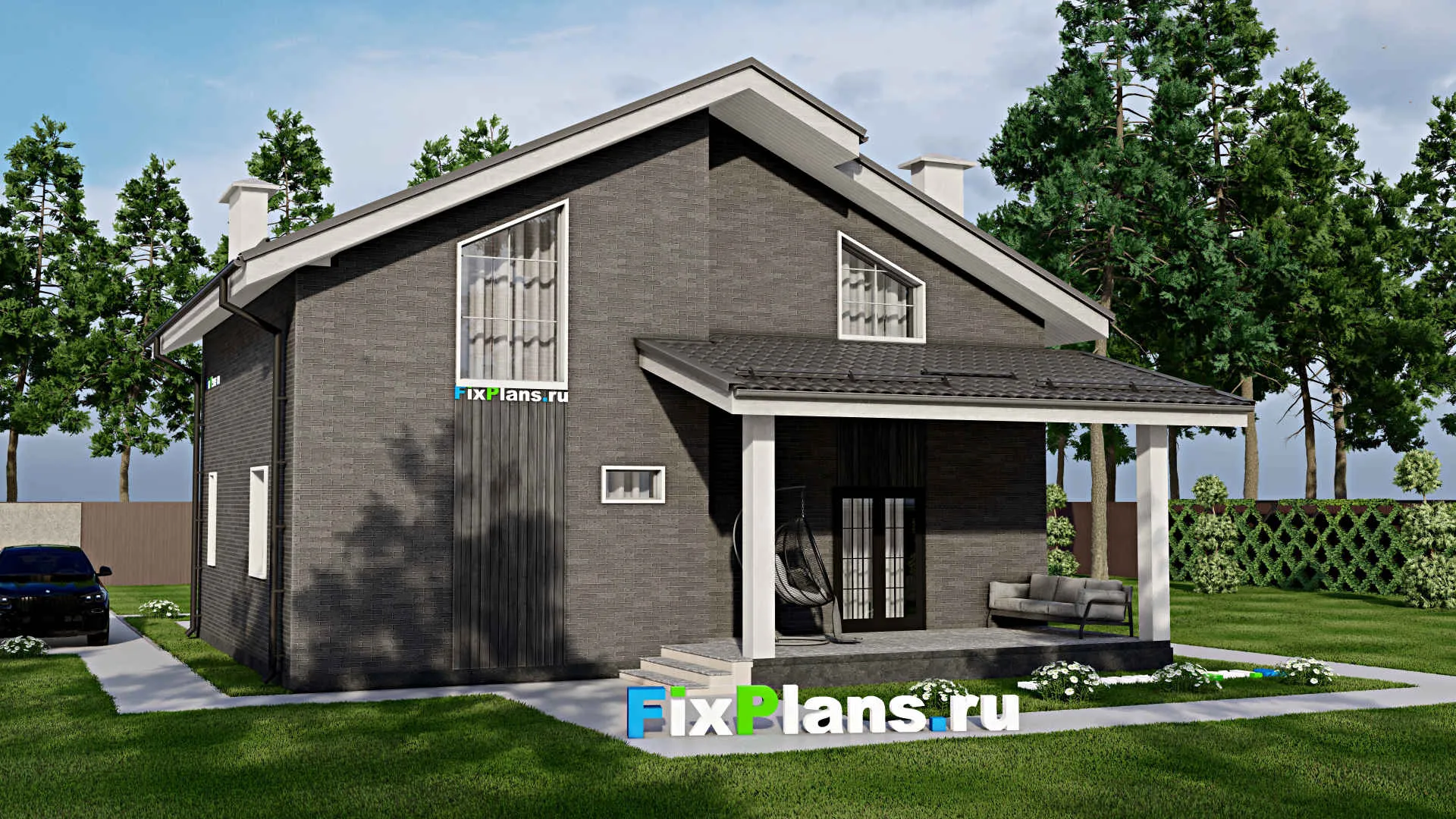 F-3914 - Проект дома с мансардой 10 на 12, площадью 170 м² с террасой и 4 спальнями