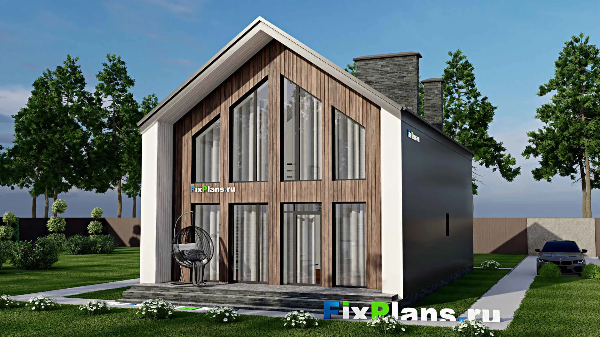 F-5651 - Проект дома с мансардой 9 на 15, площадью 160 м² с террасой и 2 спальнями