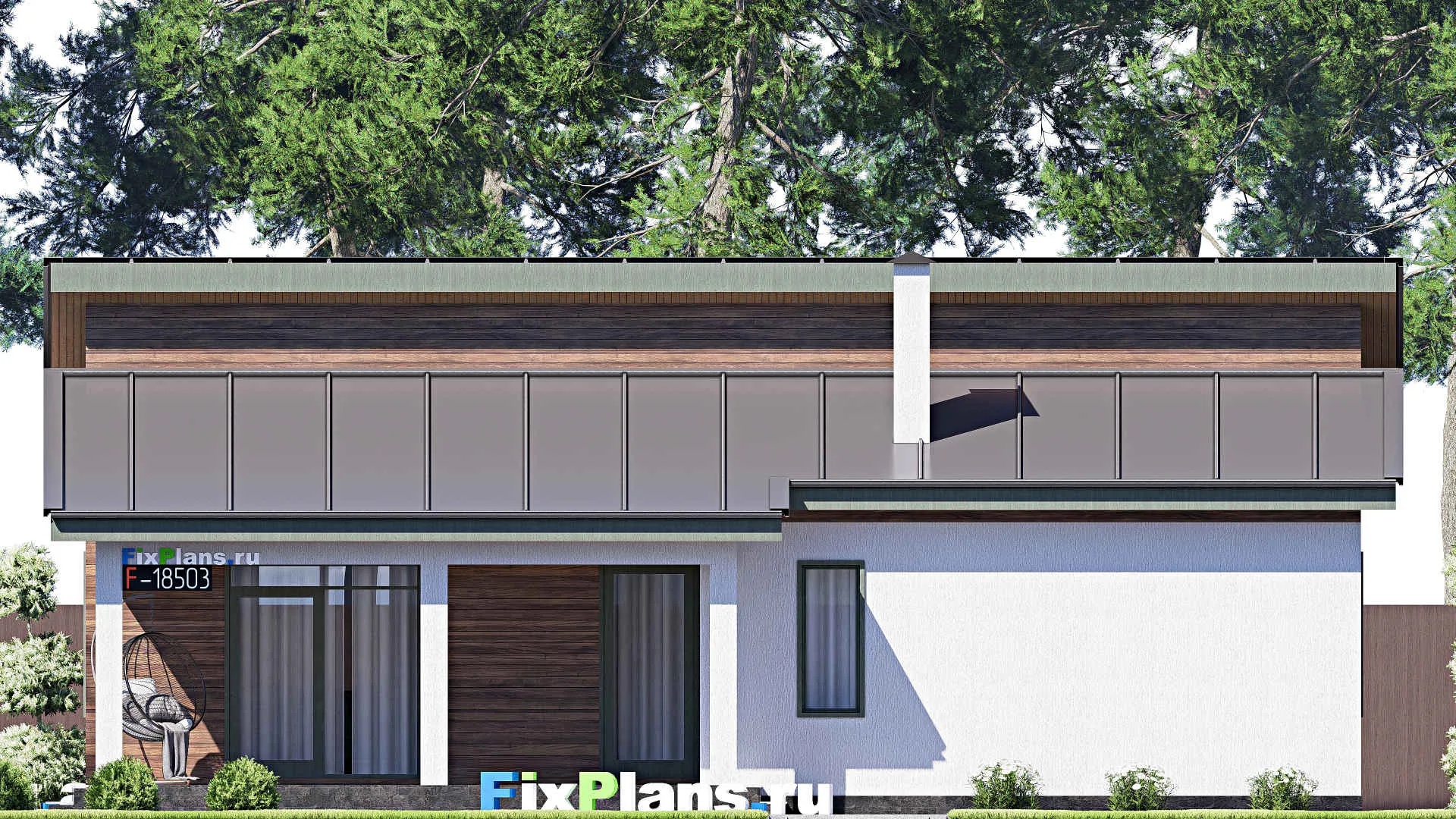 F-18503 - Проект одноэтажного дома 12 на 15, площадью 130 м² с террасой и 3 спальнями