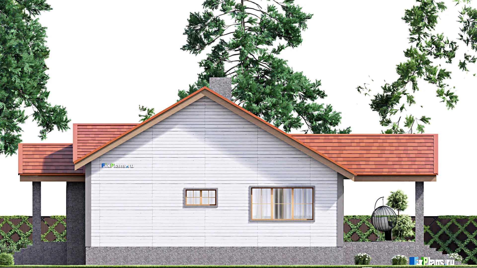 F-16532 - Проект одноэтажного дома 12 на 19, площадью 270 м² с цокольным этажом и 2 спальнями