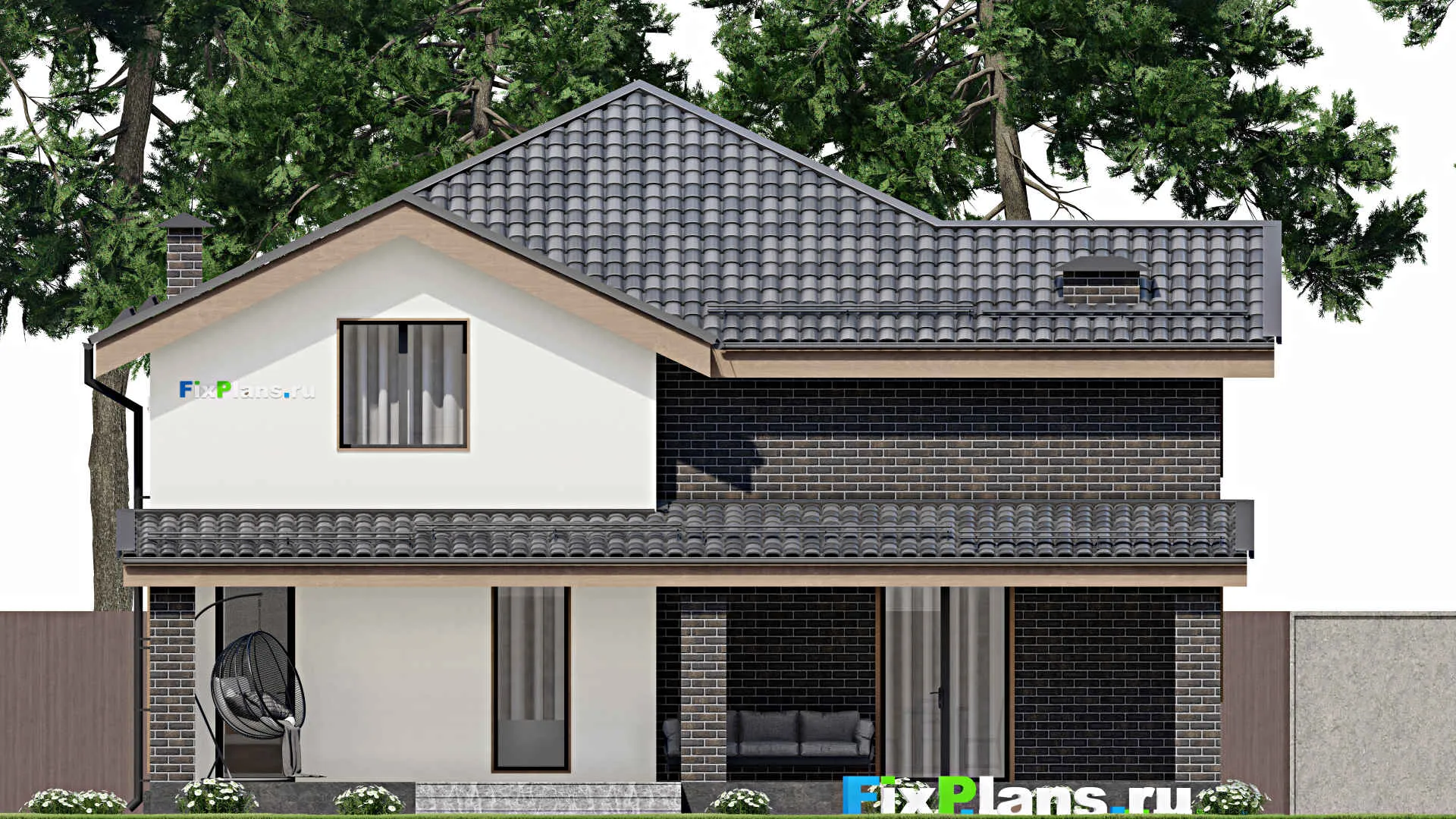 F-6173 - Проект дома с мансардой 10 на 13, площадью 200 м² с террасой, балконом и 4 спальнями