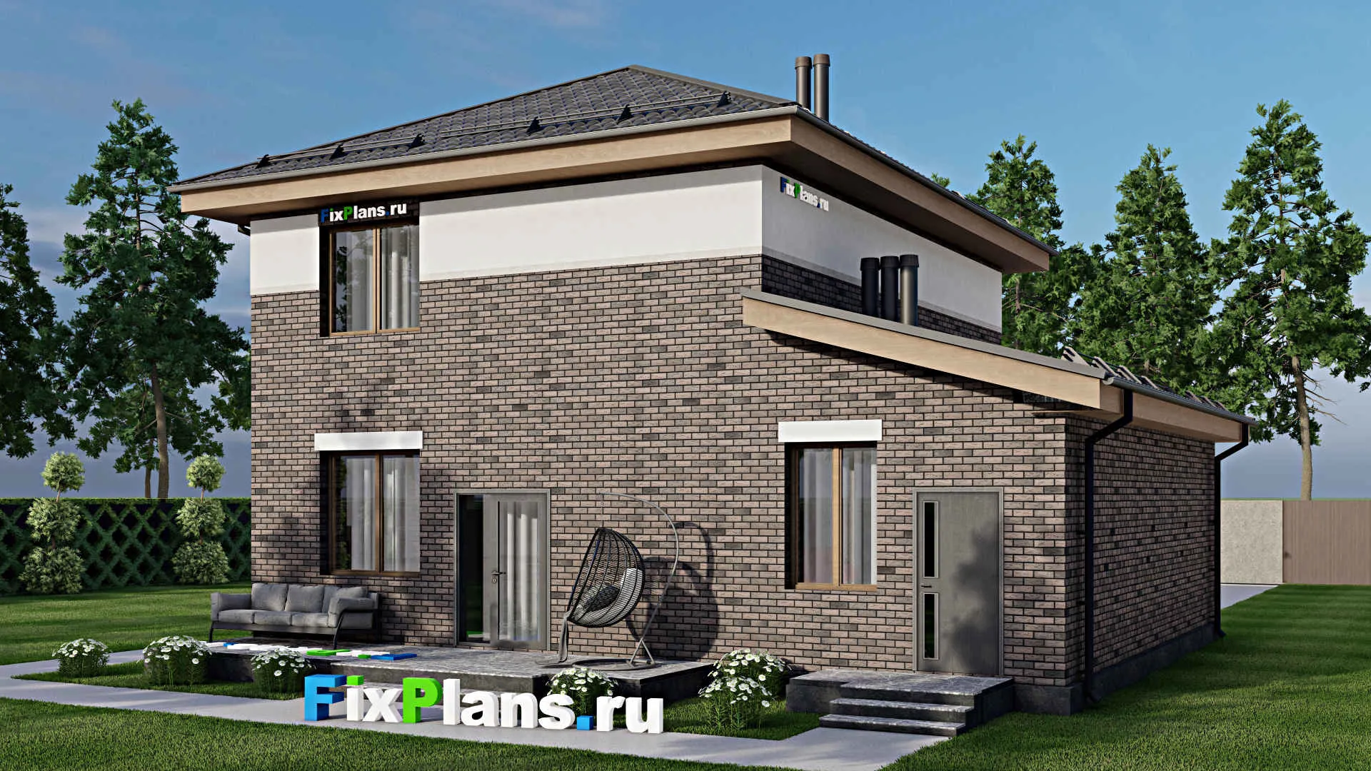 F-8675 - Проект двухэтажного дома 9 на 11, площадью 170 м² с террасой, гаражом на 1 машину и 3 спальнями