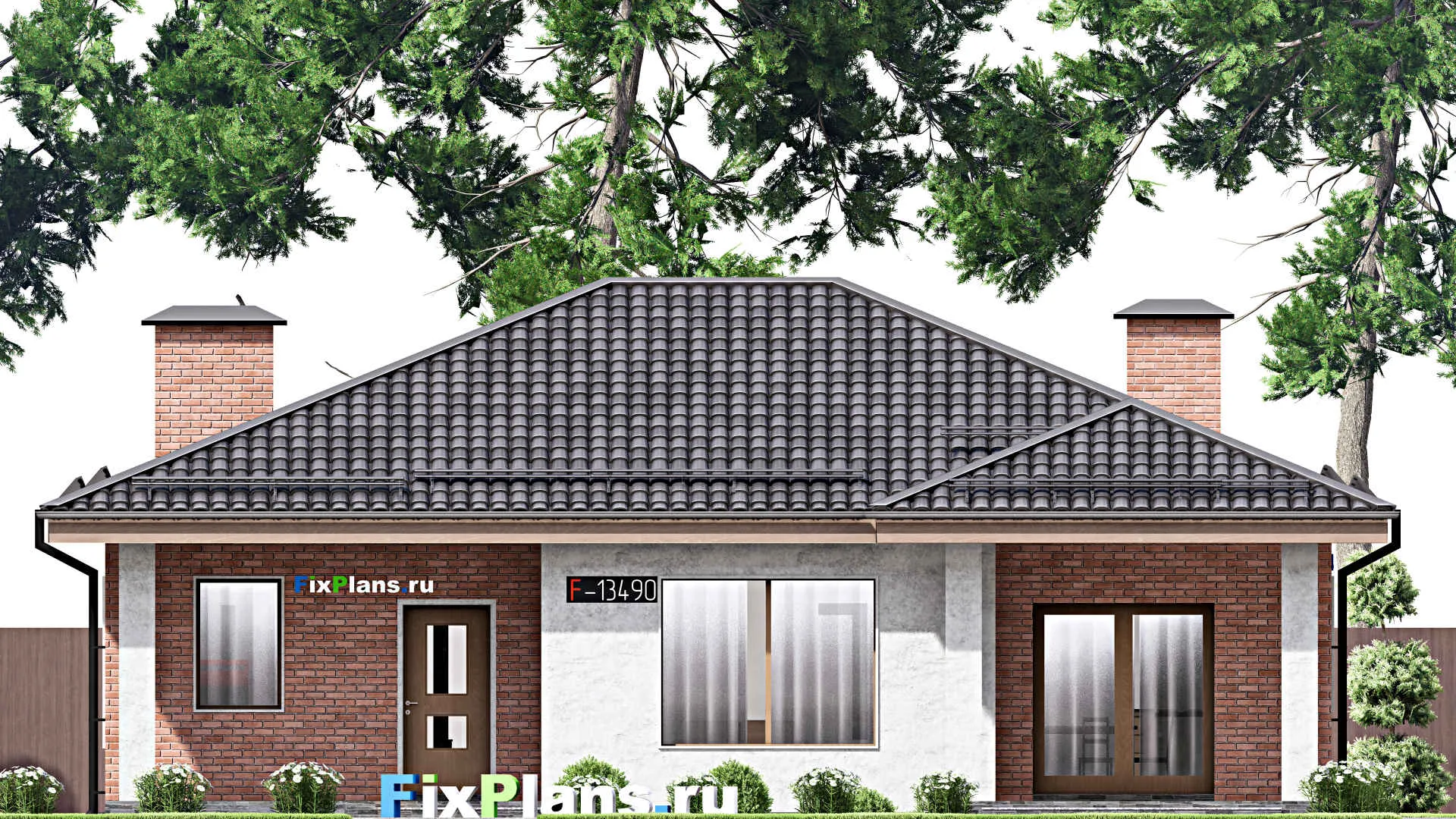 F-13490 - Проект одноэтажного дома 14 на 14, площадью 140 м² с 3 спальнями