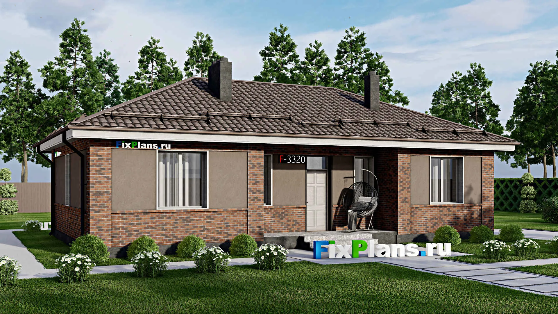 F-3320 - Проект одноэтажного дома 9 на 15, площадью 90 м² с 3 спальнями