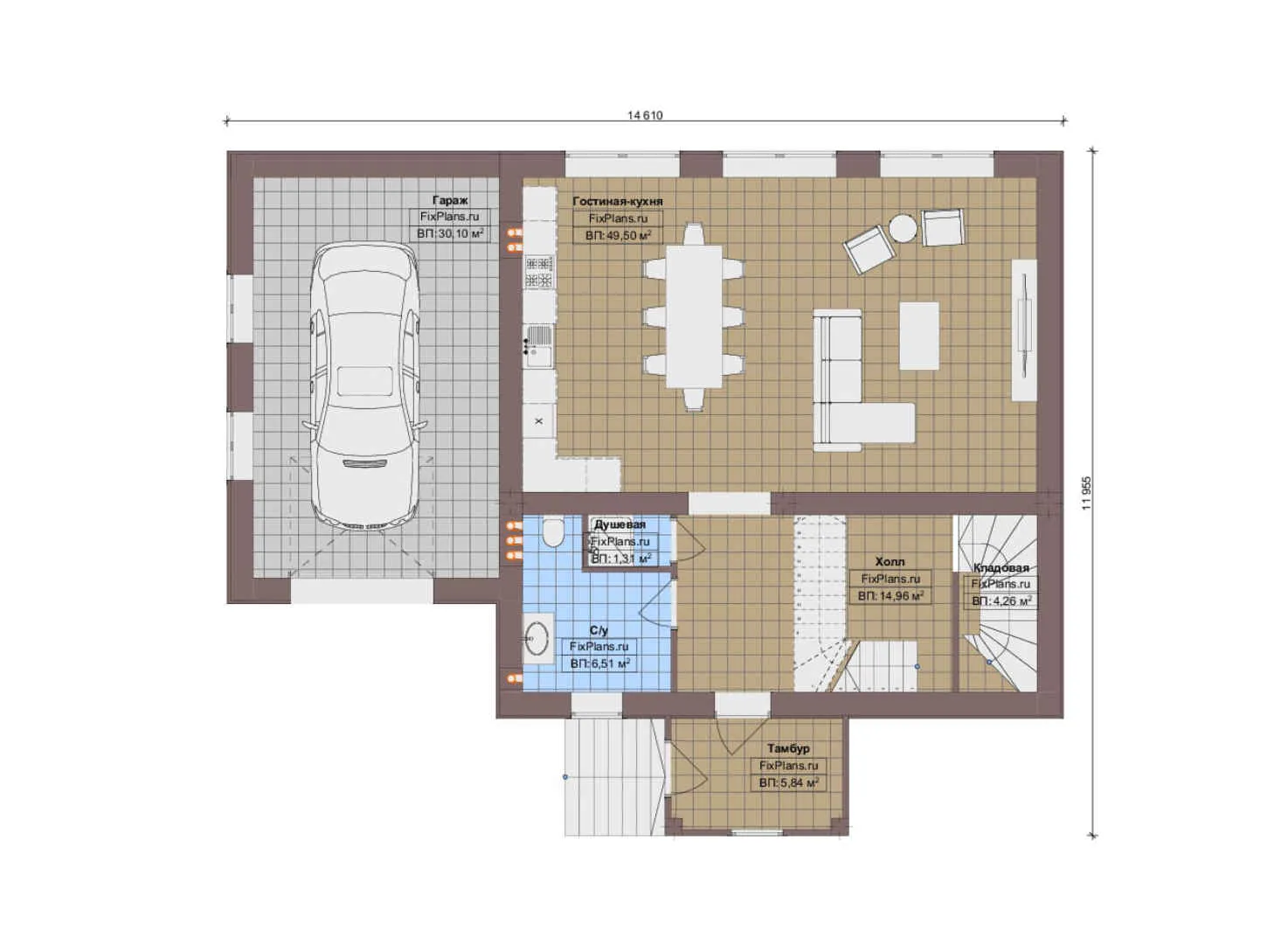F-17702 - Планы двухэтажного дома 12 на 15, площадью 220 м² с гаражом на 1 машину и 5 спальнями