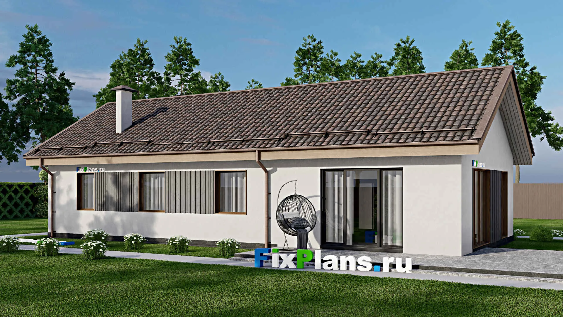 F-4490 - План одноэтажного дома 8 на 17, площадью 150 м² с террасой и 3 спальнями