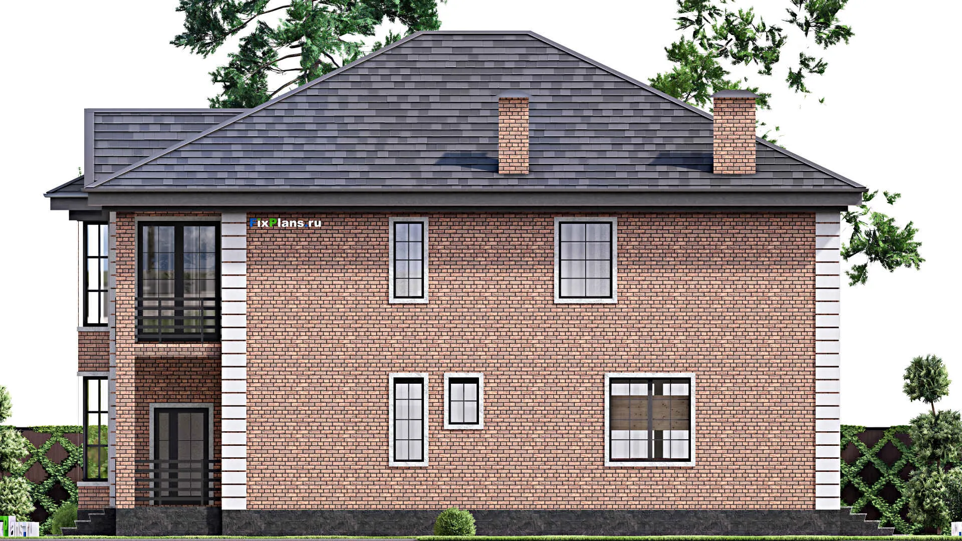 F-13832 - Проект двухэтажного дома 14 на 17, площадью 330 м² с террасой, балконом и 5 спальнями