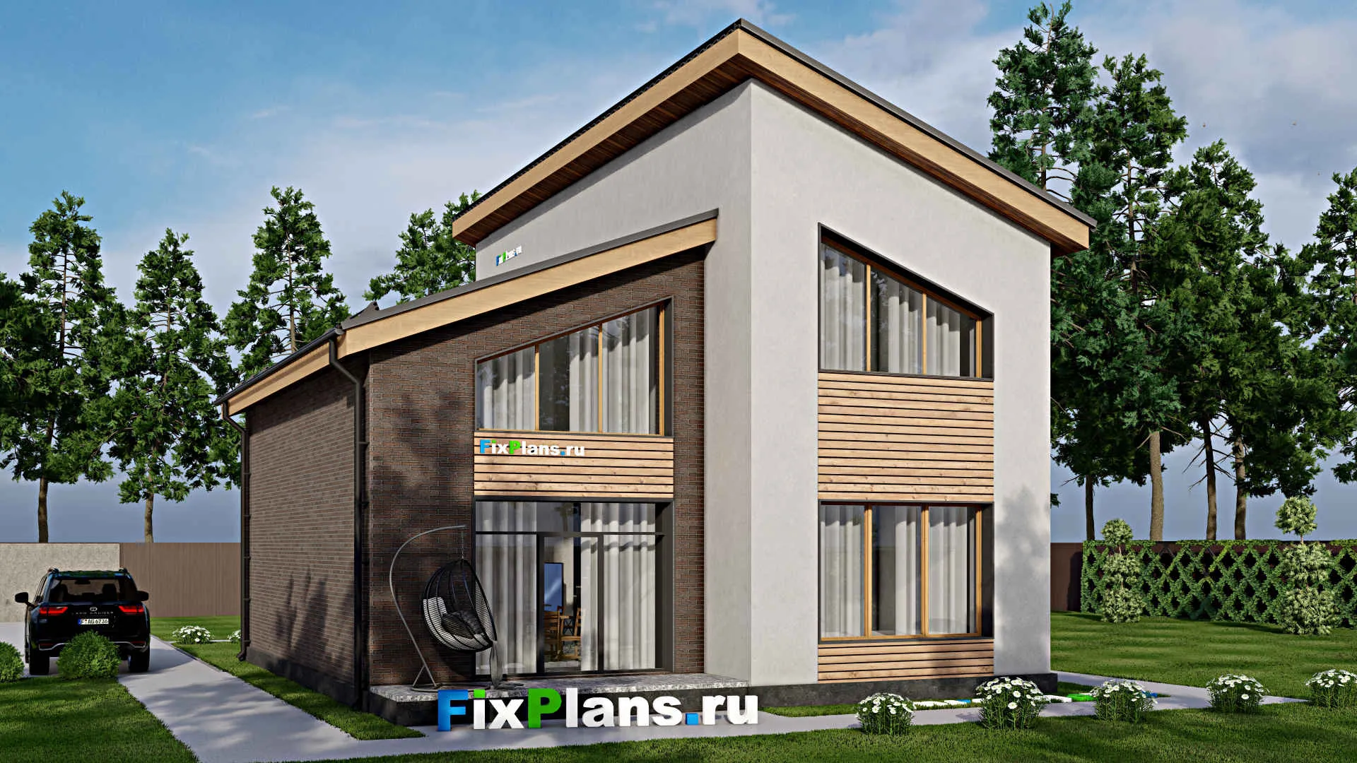 F-8639 - Проект дома с мансардой 11 на 13, площадью 130 м² с террасой, вторым светом и 3 спальнями