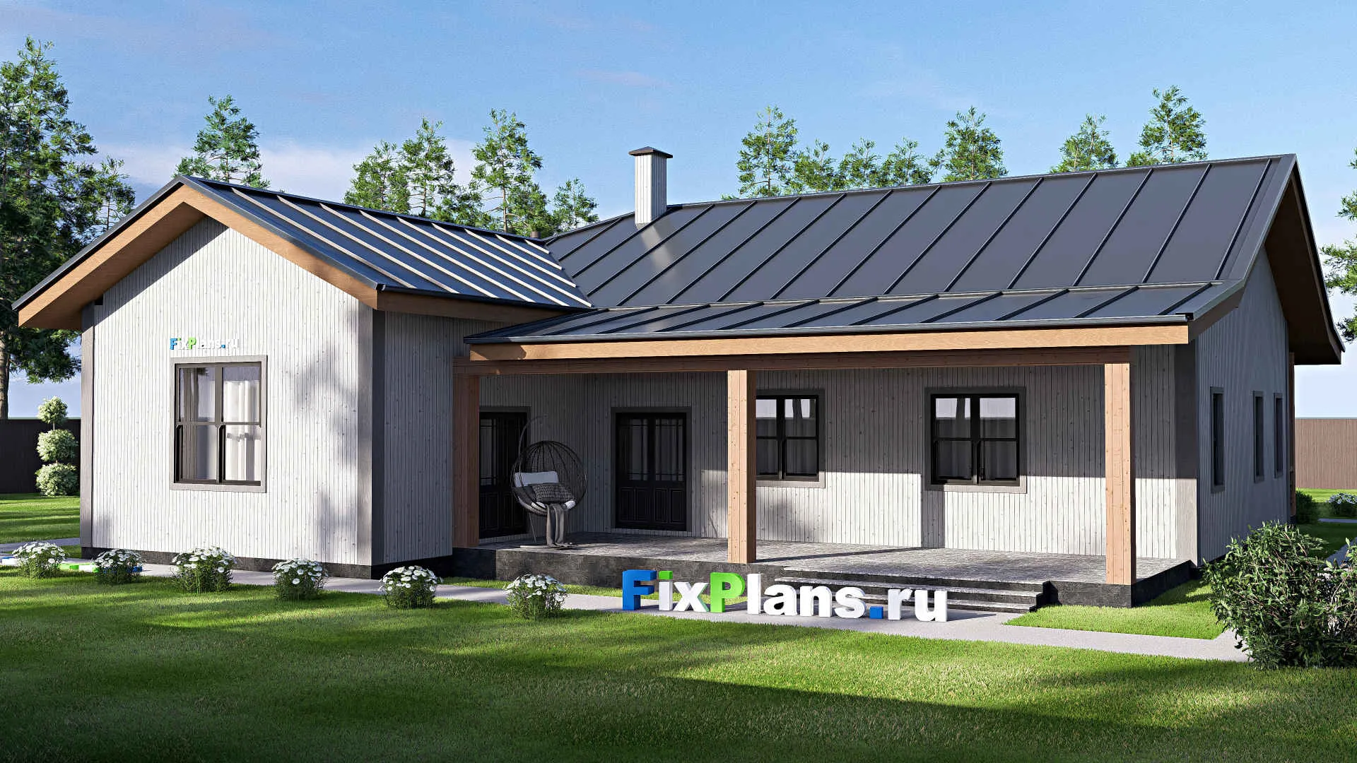 F-20204 - Проект одноэтажного дома 19 на 20, площадью 260 м² с террасой и 2 спальнями