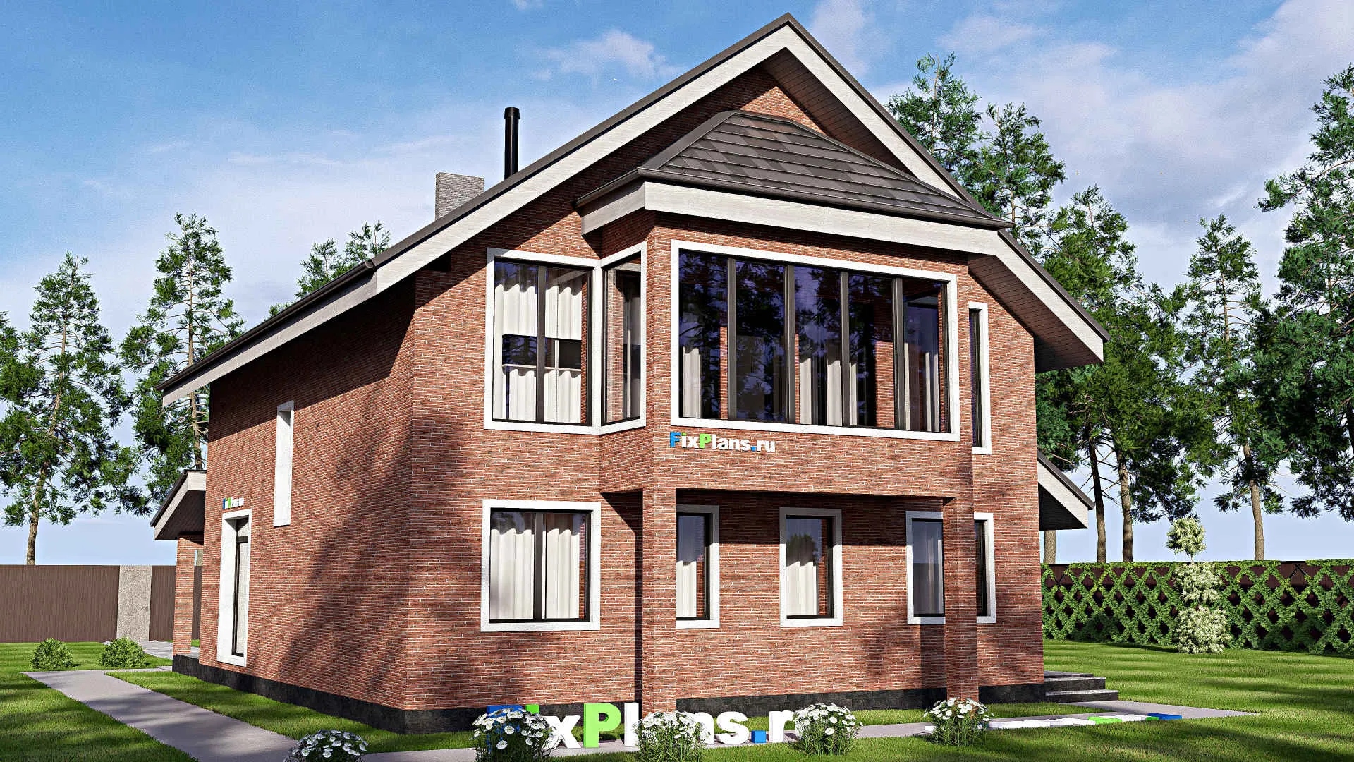 F-18530 - Проект дома с мансардой 14 на 17, площадью 240 м² с террасой, балконом и 3 спальнями