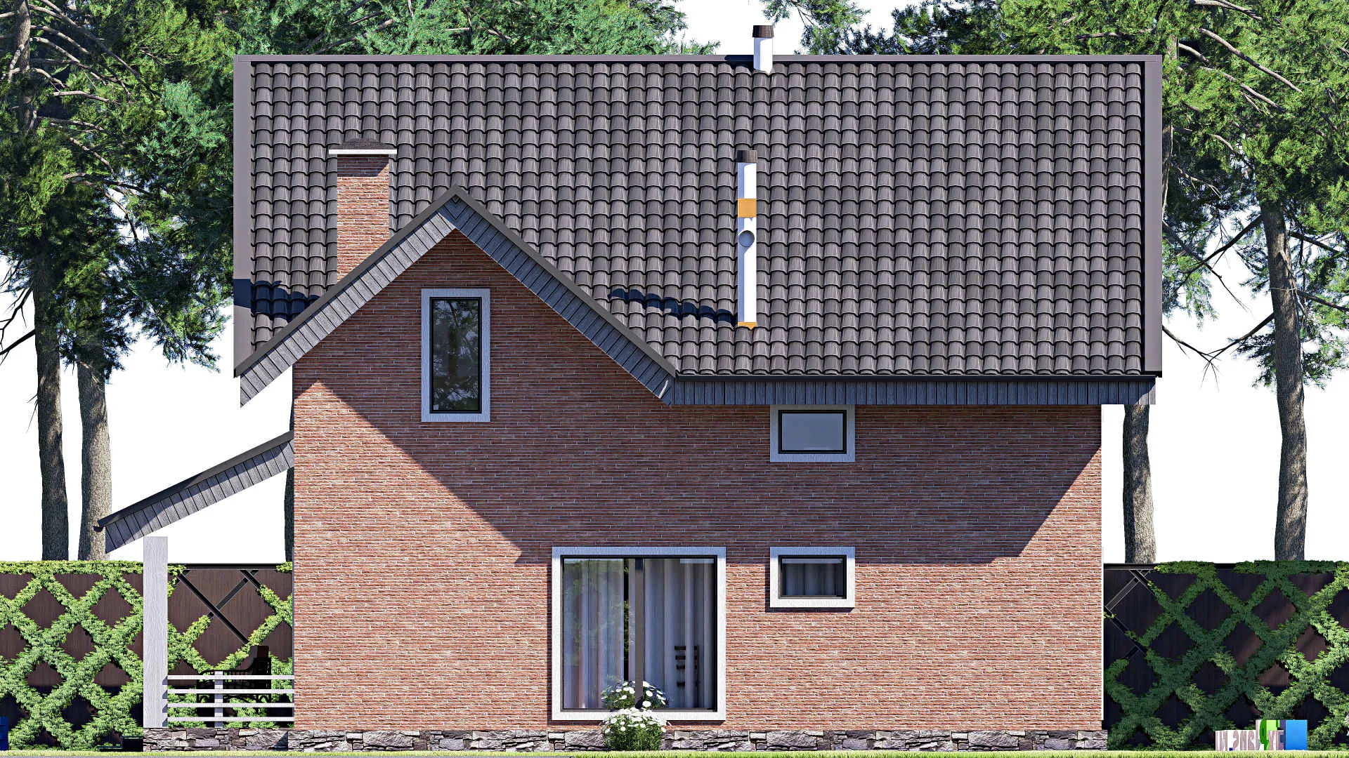 F-19862 - Проект дома с мансардой 12 на 12, площадью 200 м² с террасой и 6 спальнями